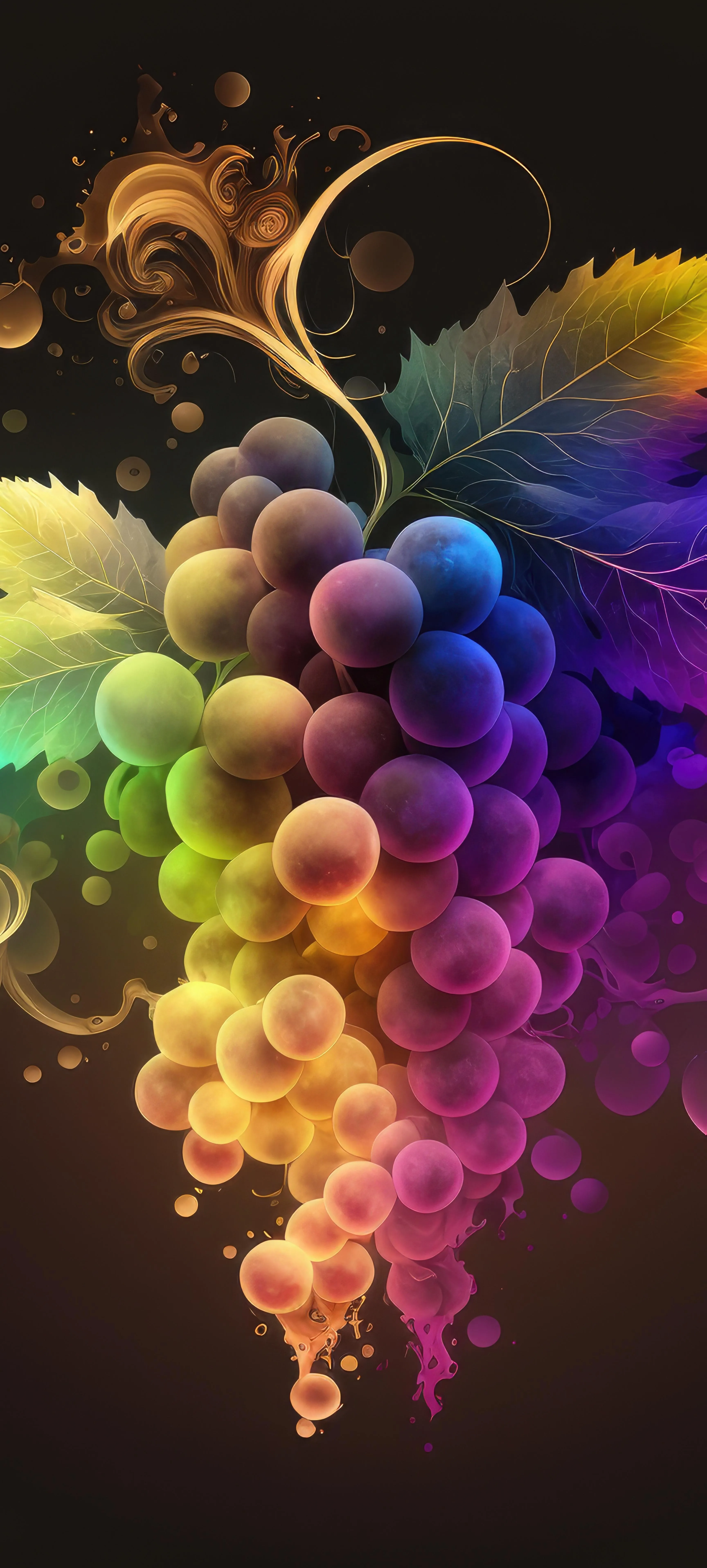 Colorful Abstract Grapes Artwork with Gradient Leaf Detail