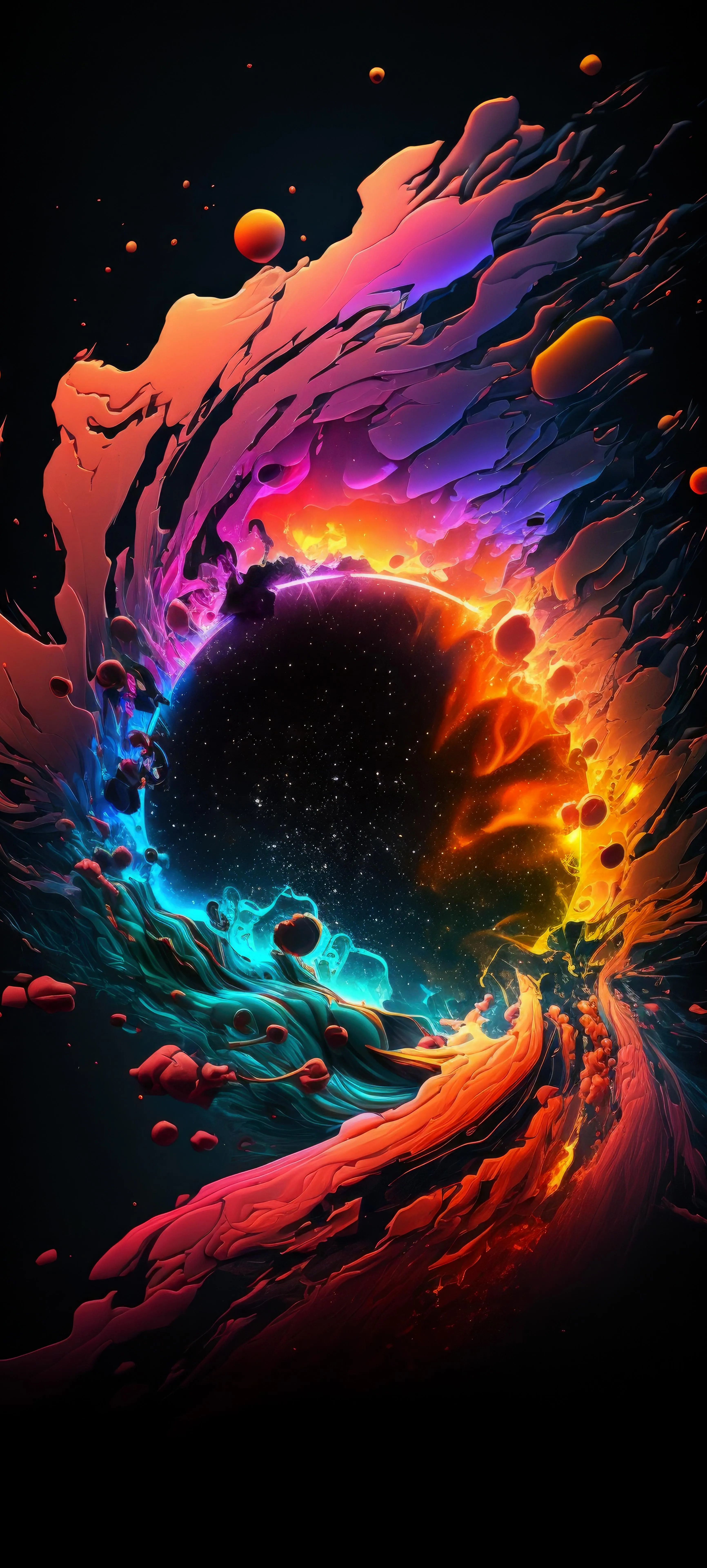 Colorful Abstract Space Scene with Swirling Galaxy and Stars