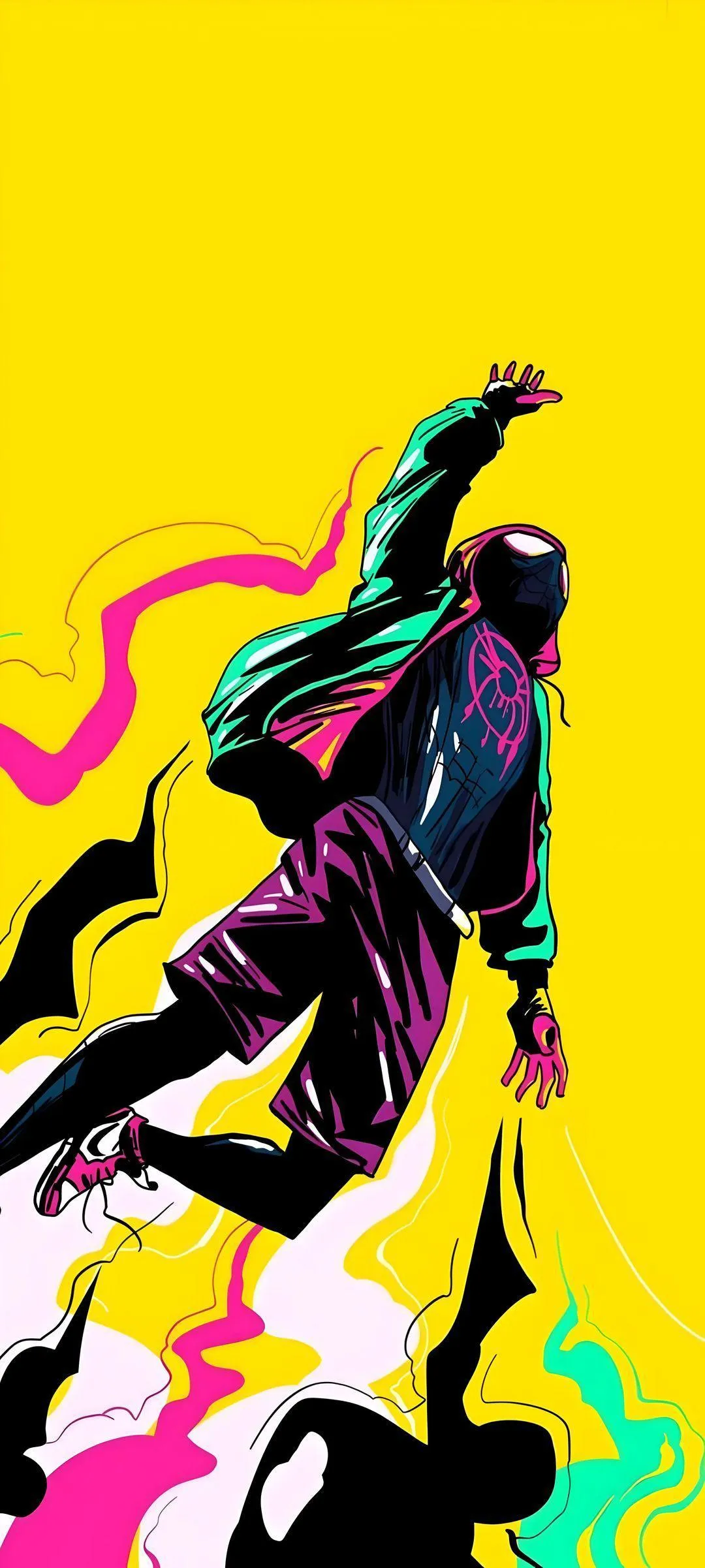 Colorful Anime Superhero on Yellow Background in Action Pose