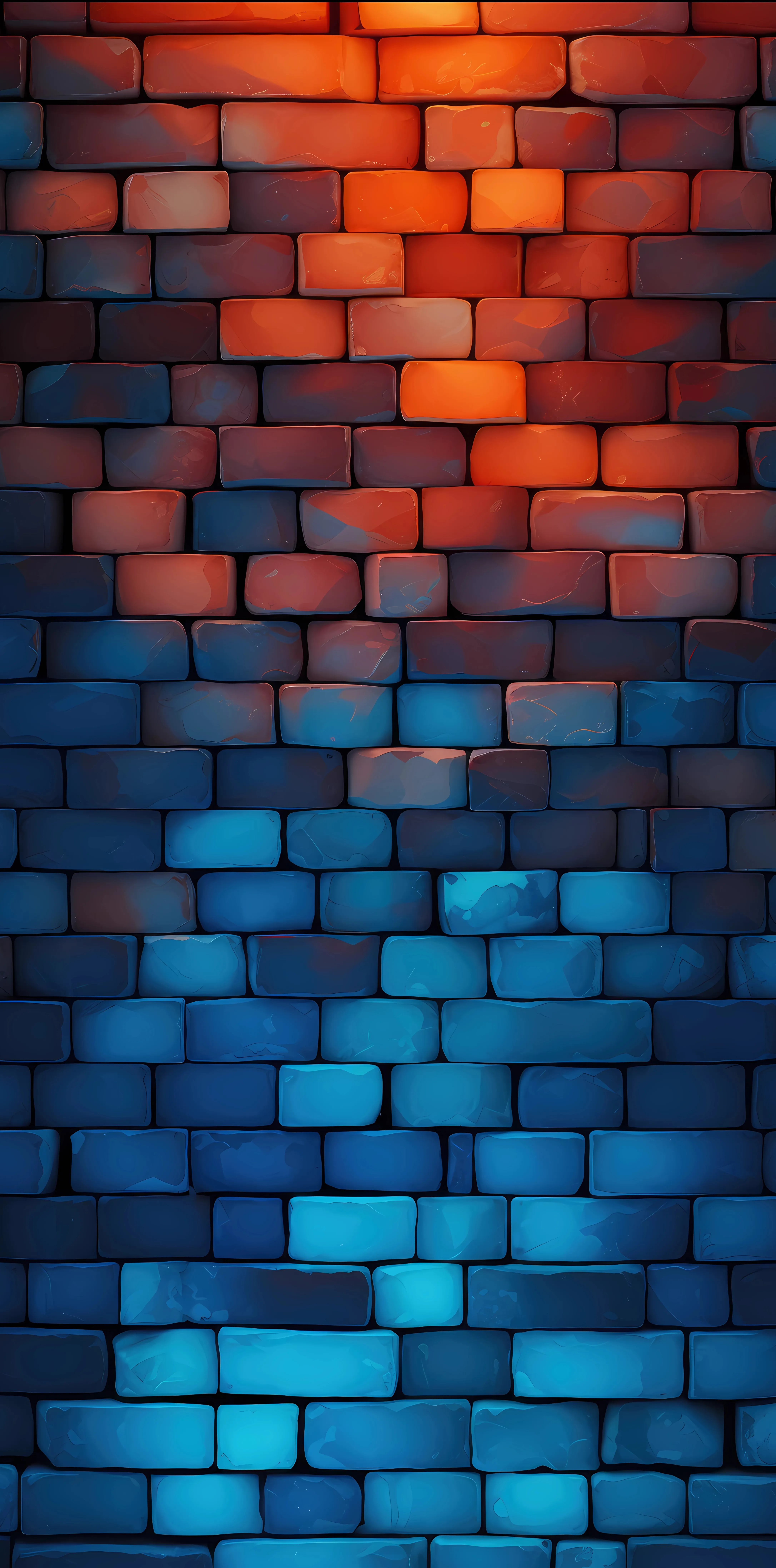 Colorful Blue and Orange Brick Wall with Urban Texture