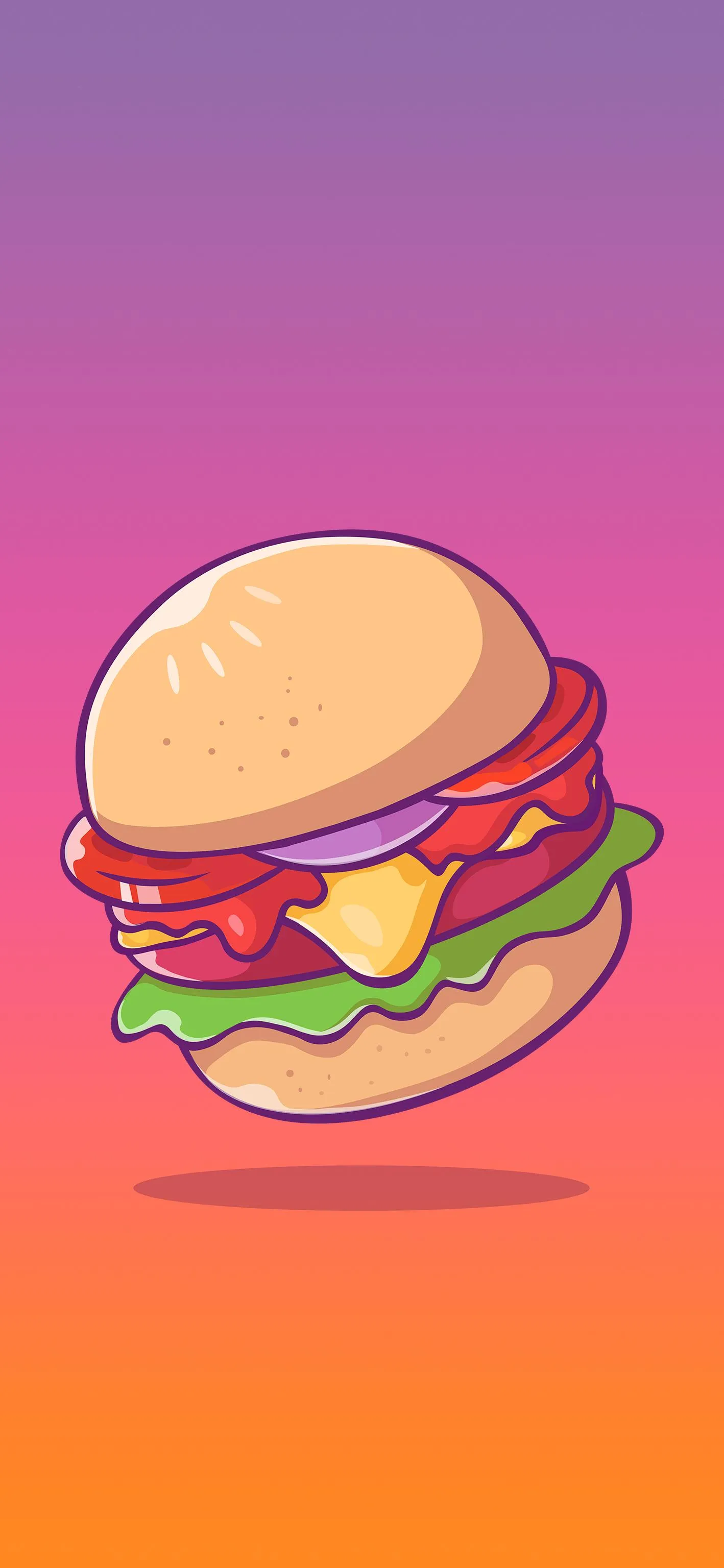 Colorful Burger Illustration on Gradient Sky Wallpaper