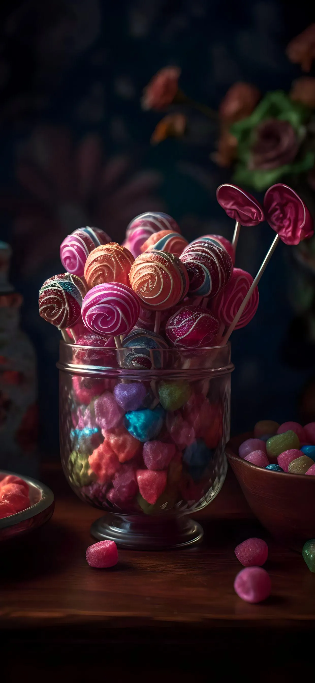 Colorful Candy Jars in Dark Aesthetic Mobile Wallpaper
