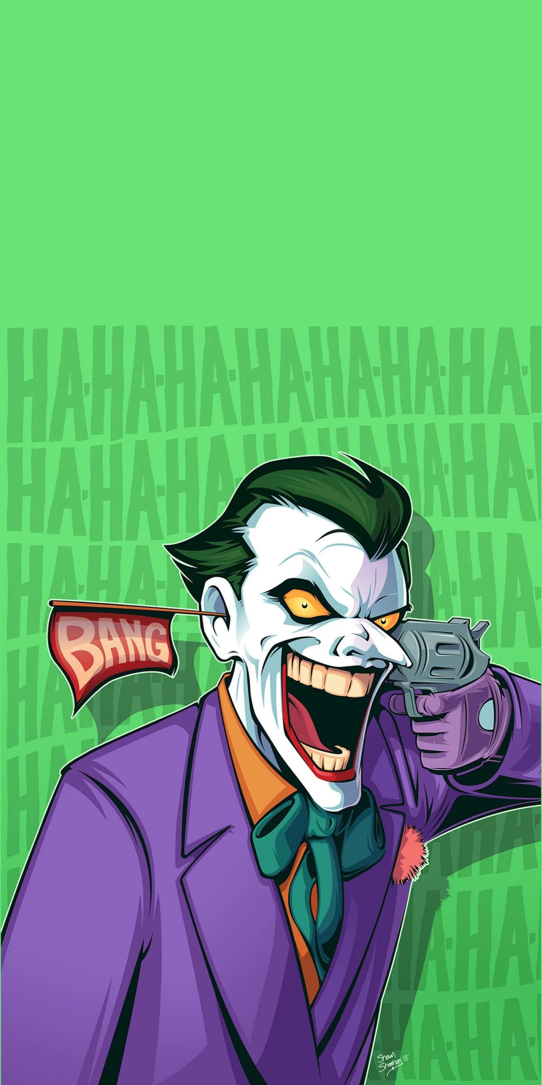 Colorful Cartoon Joker Character with Green Background