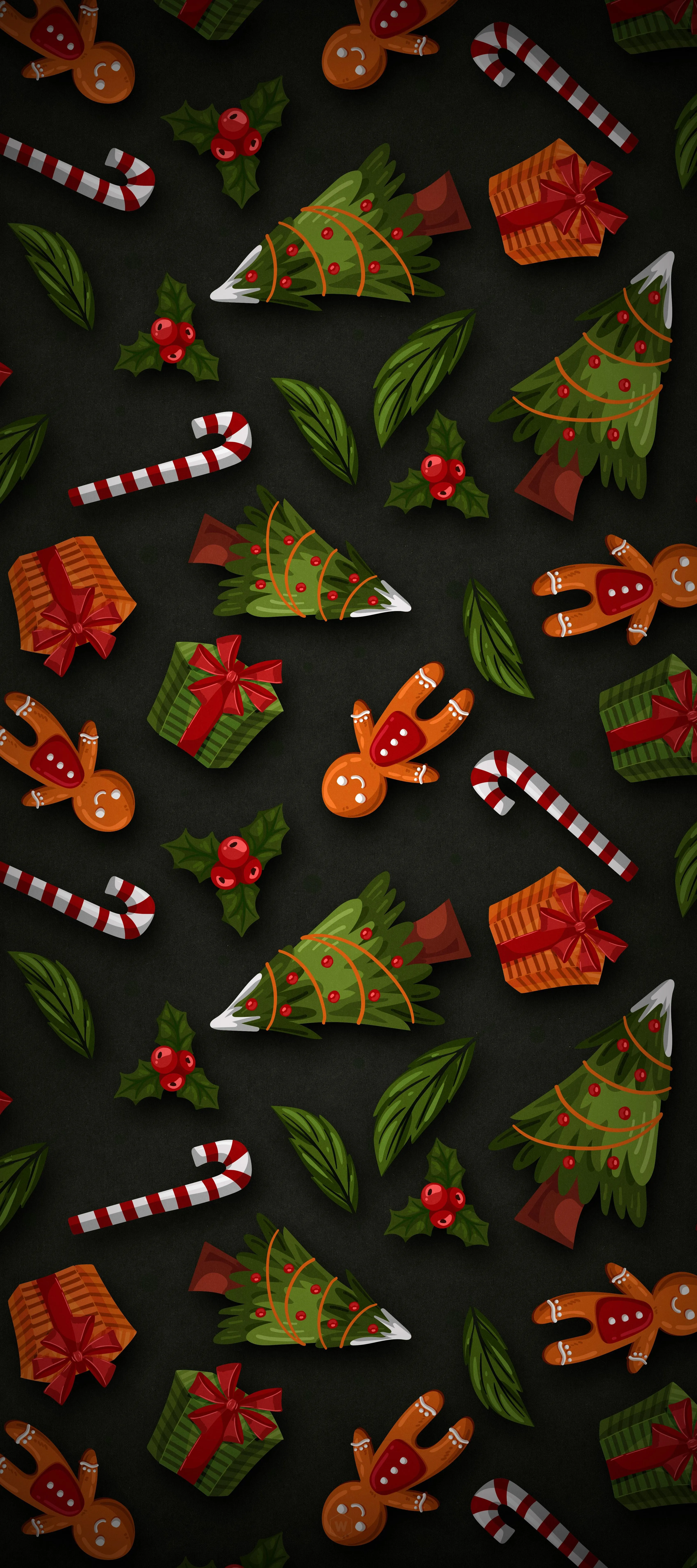 Colorful Christmas Elements on Black Background for Mobile