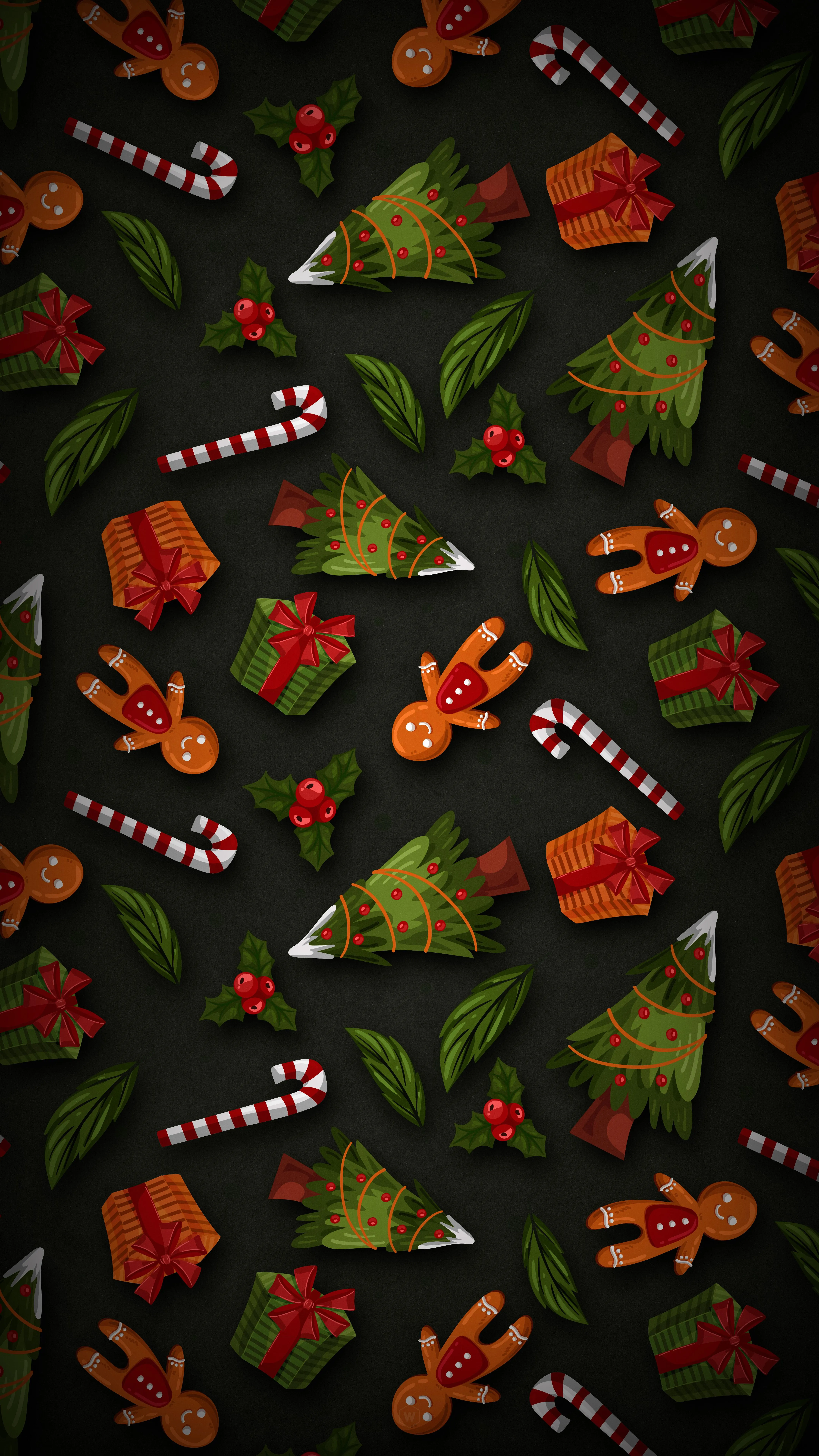 Colorful Christmas Ornaments on Dark Festive Background