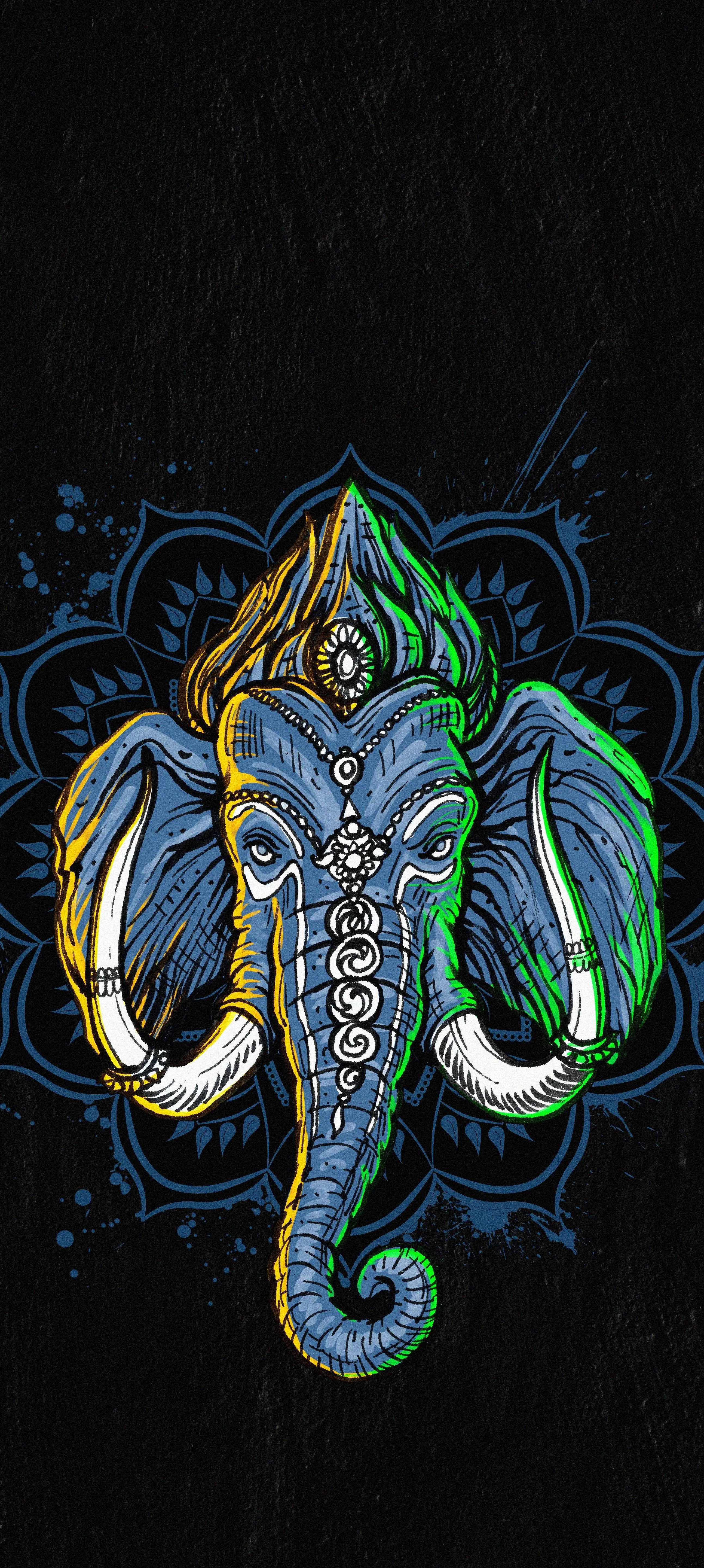 Colorful Elephant Illustration with Artistic Style Wallpaper