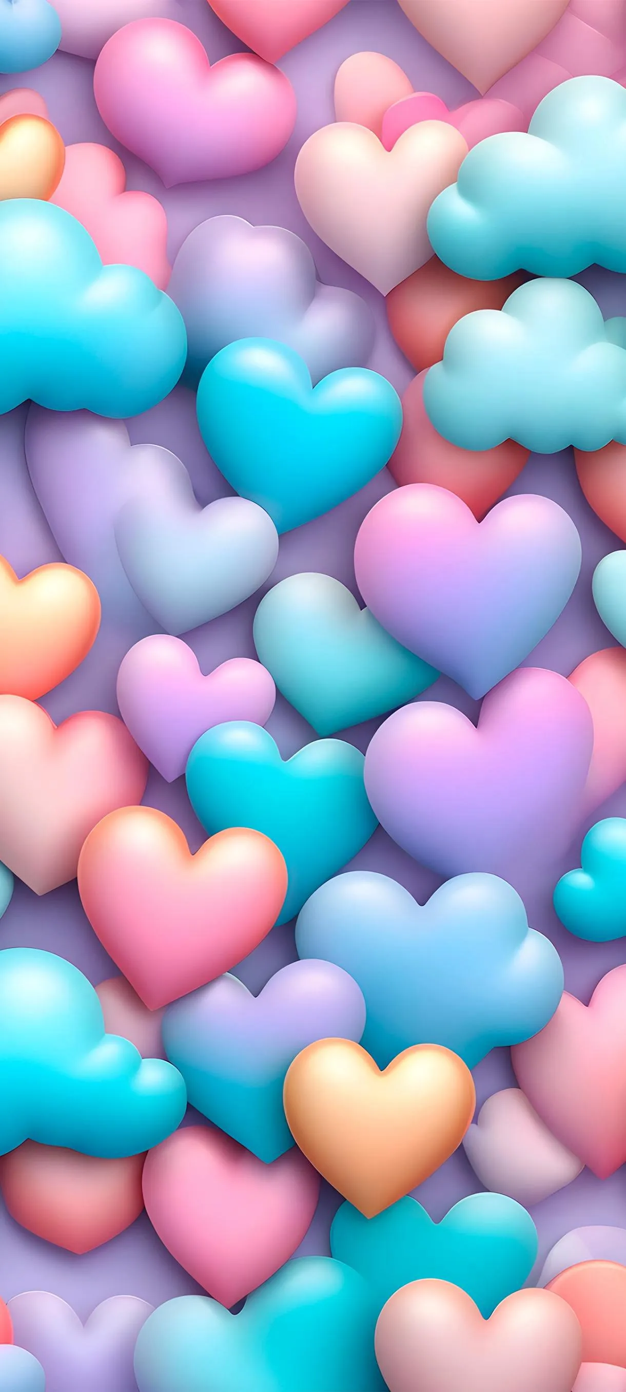 Colorful Floating Hearts 3D Mobile Phone Wallpaper