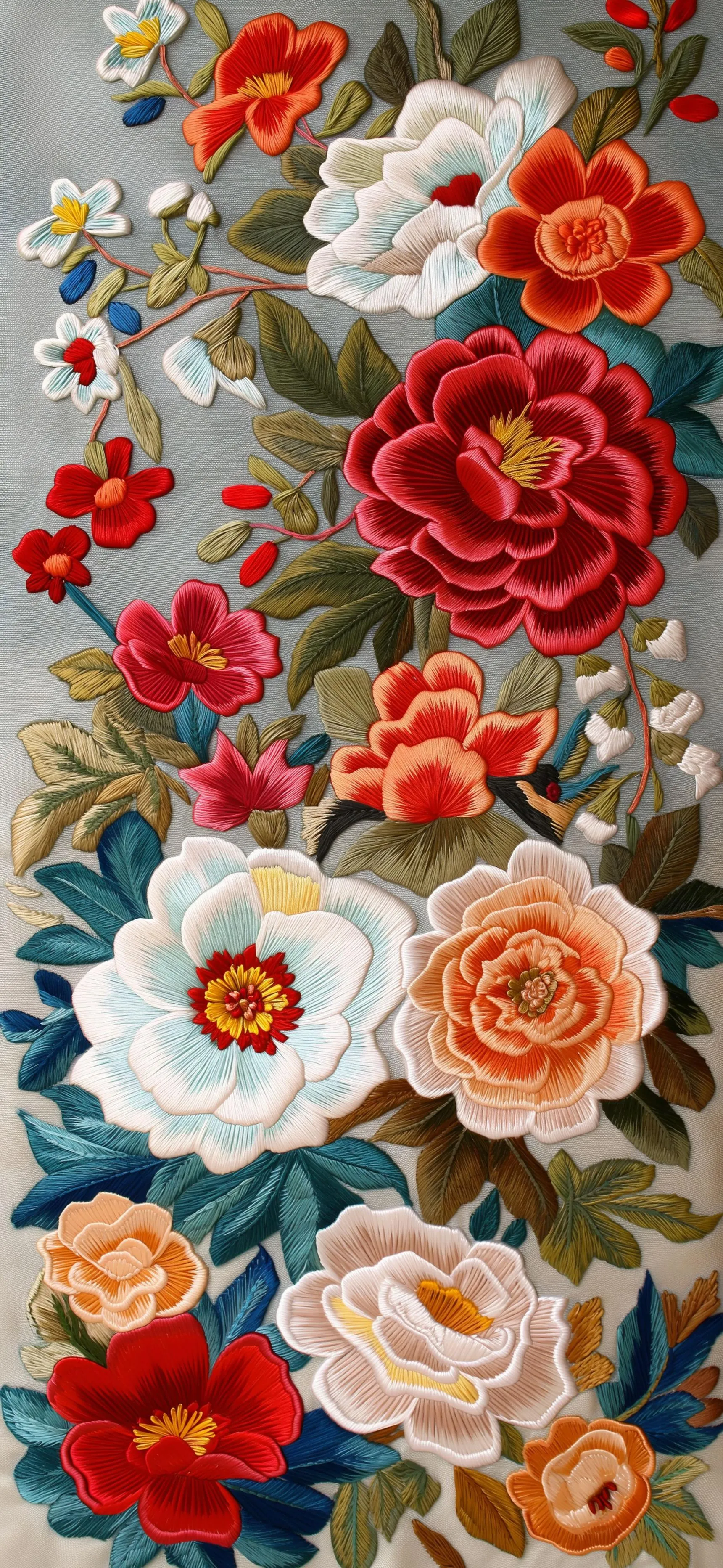 Colorful Floral Pattern with Blooming Roses and Leaves