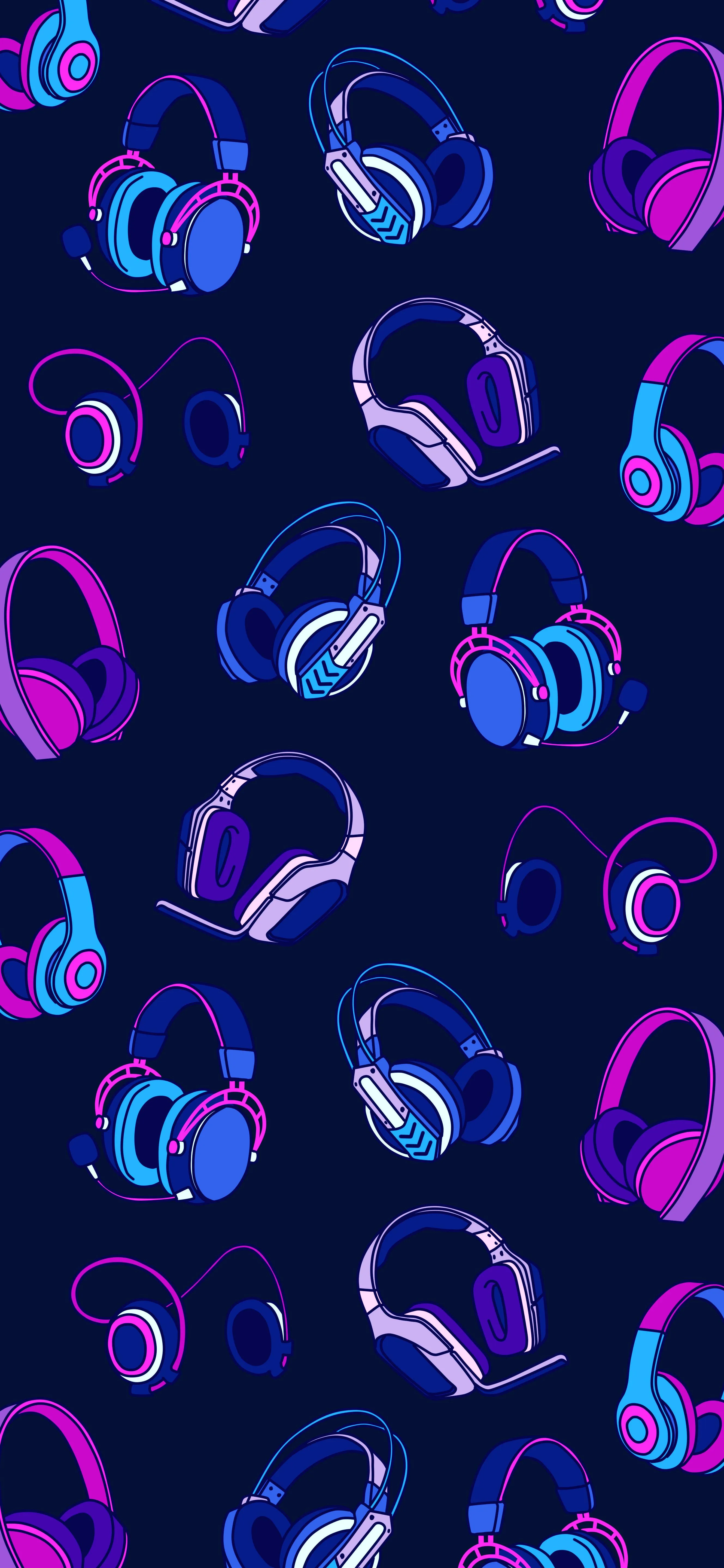 Colorful Gaming Headphones Pattern on Dark Background