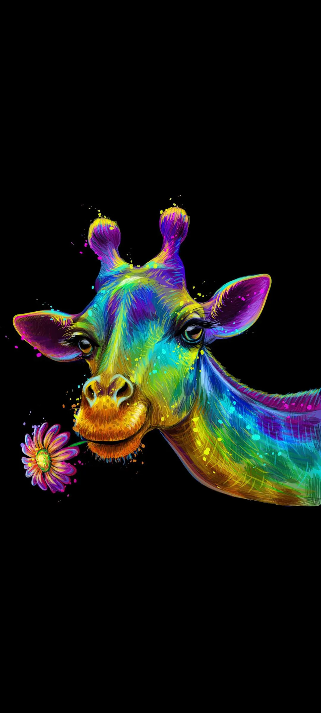 Colorful Giraffe with Rainbow Shell on Black Wallpaper