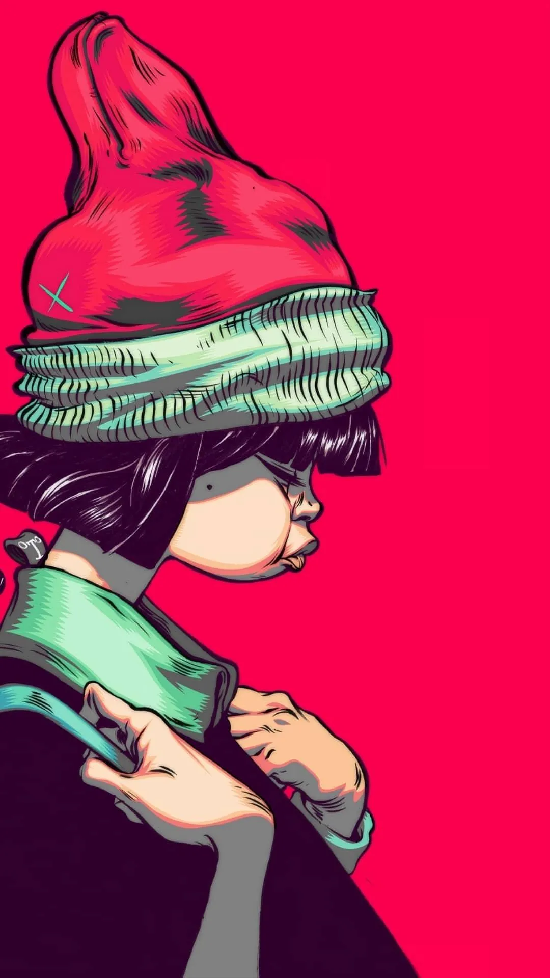 Colorful Graffiti Portrait on Bold Pink Background Wallpaper