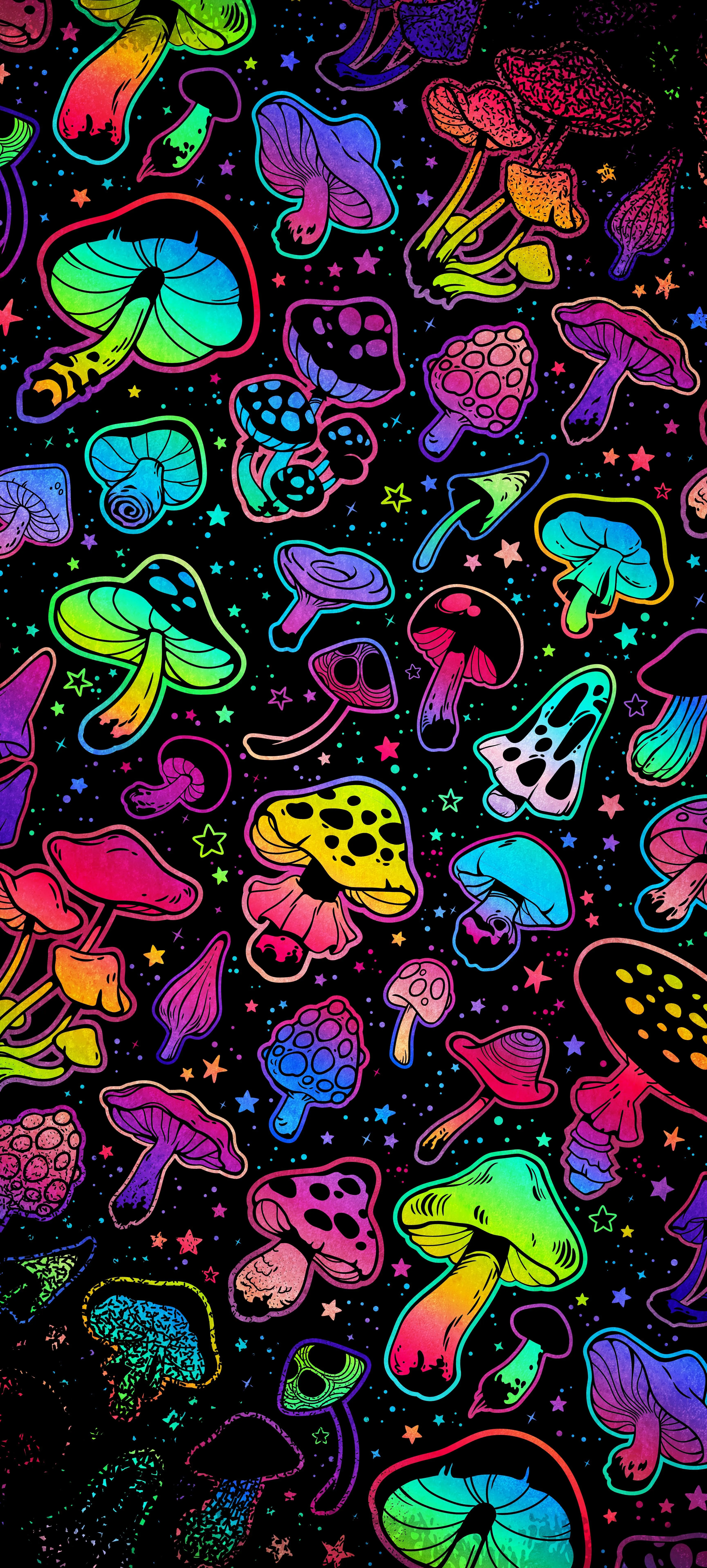 Colorful Hand Drawn Sea Creatures Pattern on Black Background
