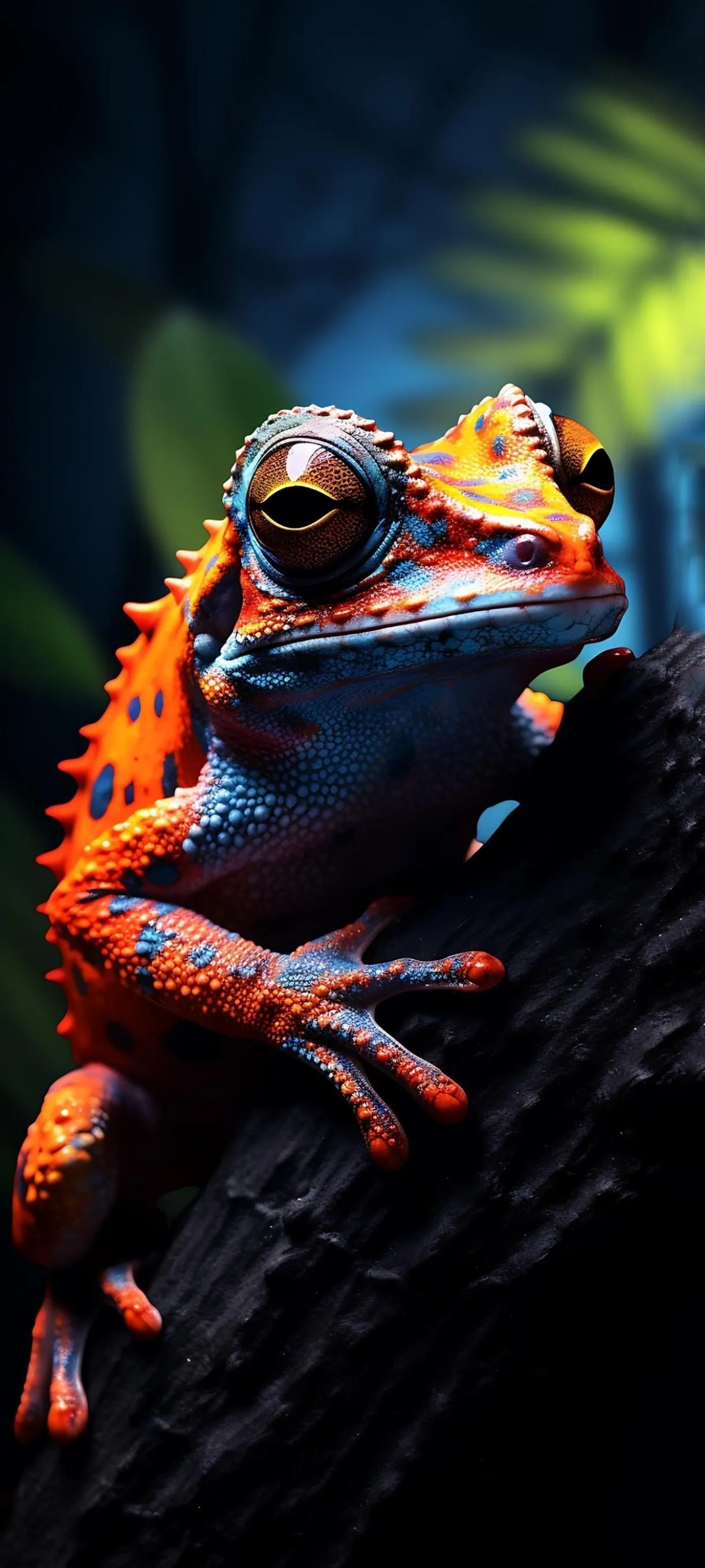 Colorful Lizard on Tree Trunk Closeup in Natural Light