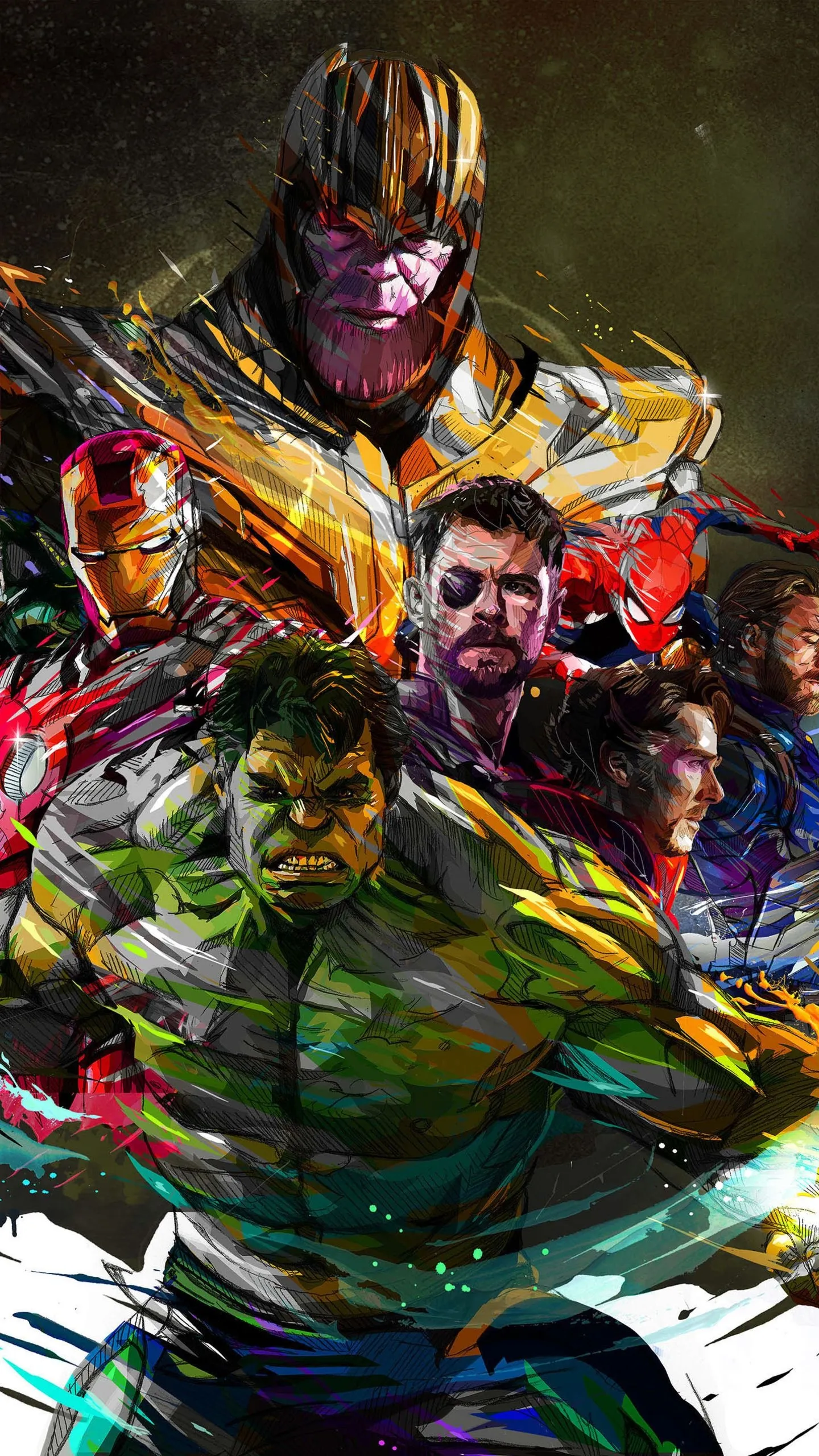 Colorful Marvel Avengers Team Artwork Collage Wallpaper