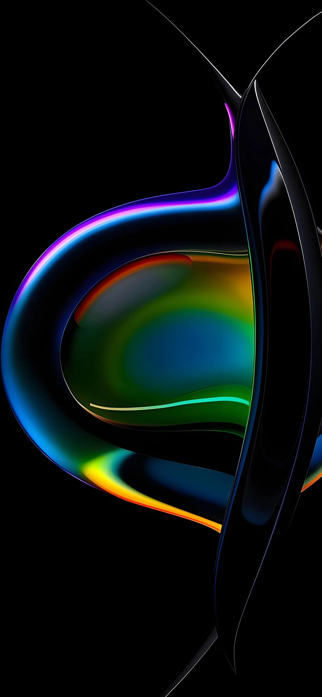 Colorful Neon Wave Reflections on Dark Surface Wallpaper