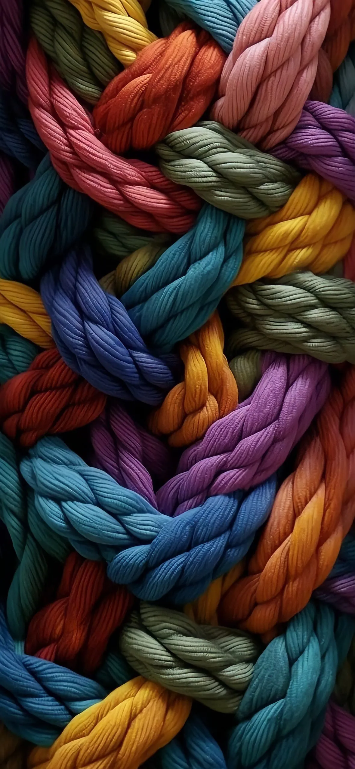 Colorful Rope Texture in Knotted Pattern Closeup Image