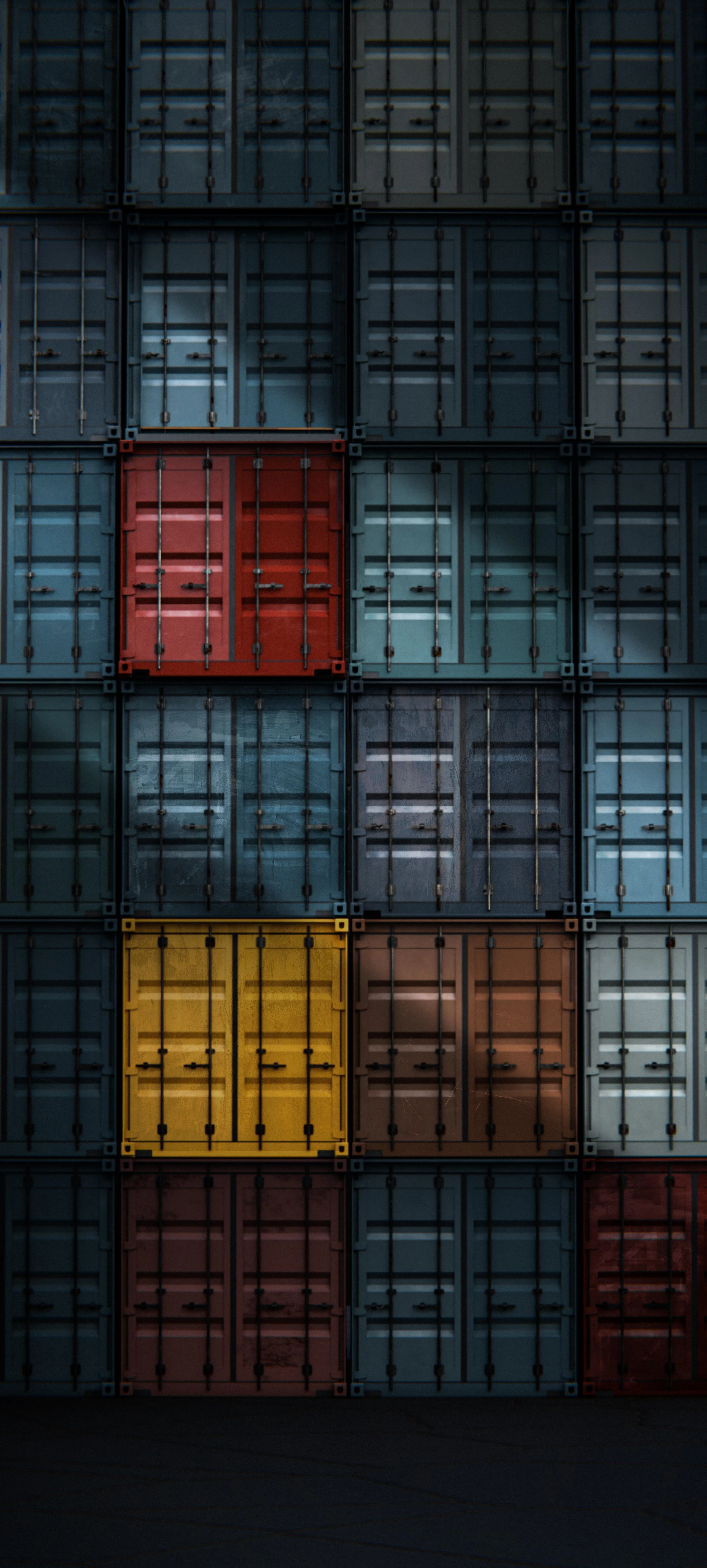 Colorful Shipping Containers Stacked in Industrial Port Yard