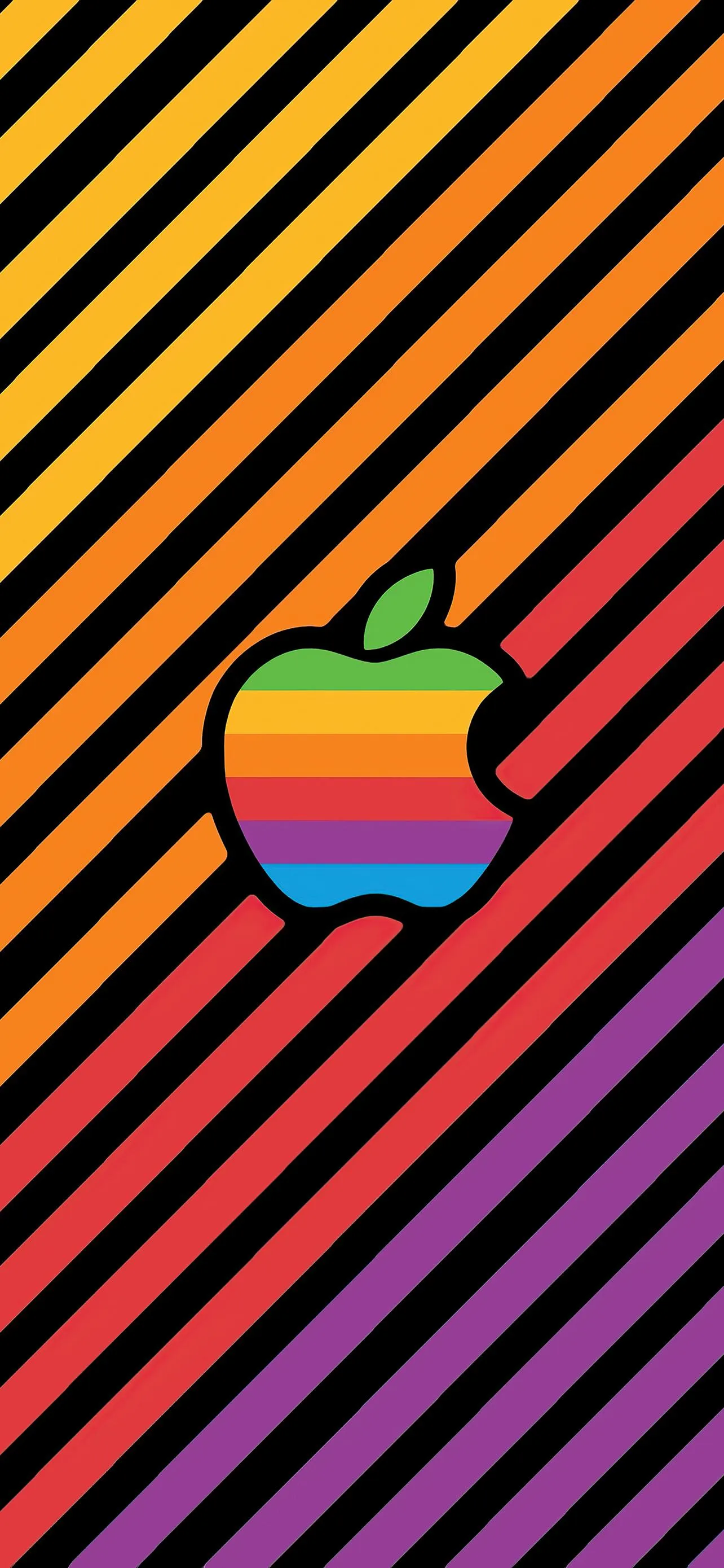 Colorful Striped Background With Vintage Rainbow Apple Logo