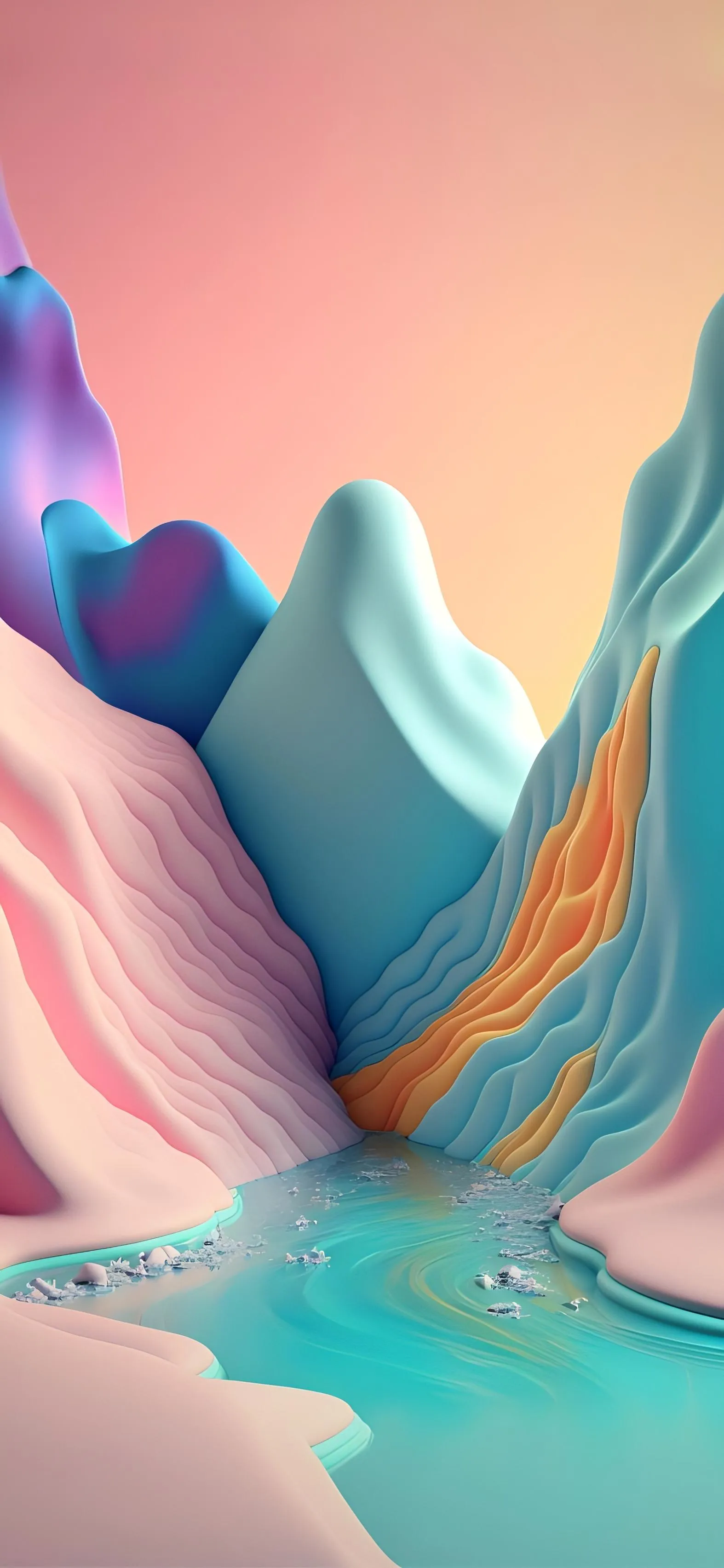 Colorful Surreal Mountain Landscape with Pastel Tones