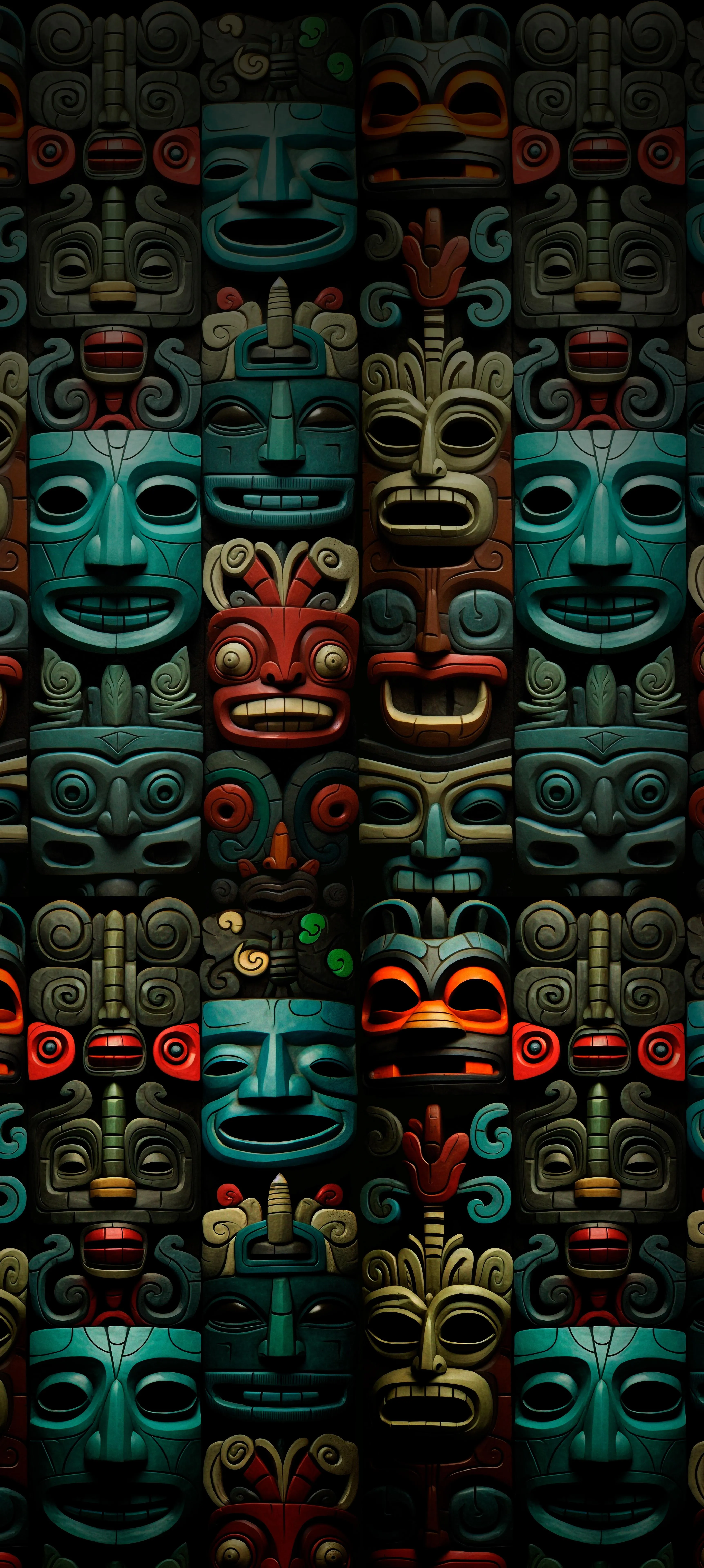 Colorful Tribal Masks Pattern Artwork for Mobile Background