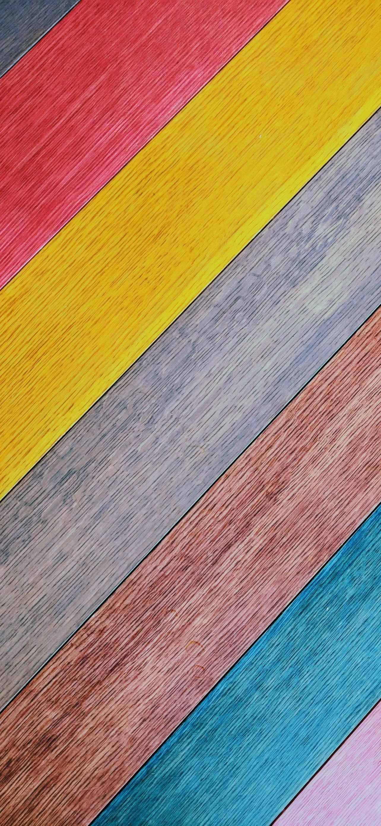 Colorful Wooden Planks in Diagonal Pattern Art Wallpaper