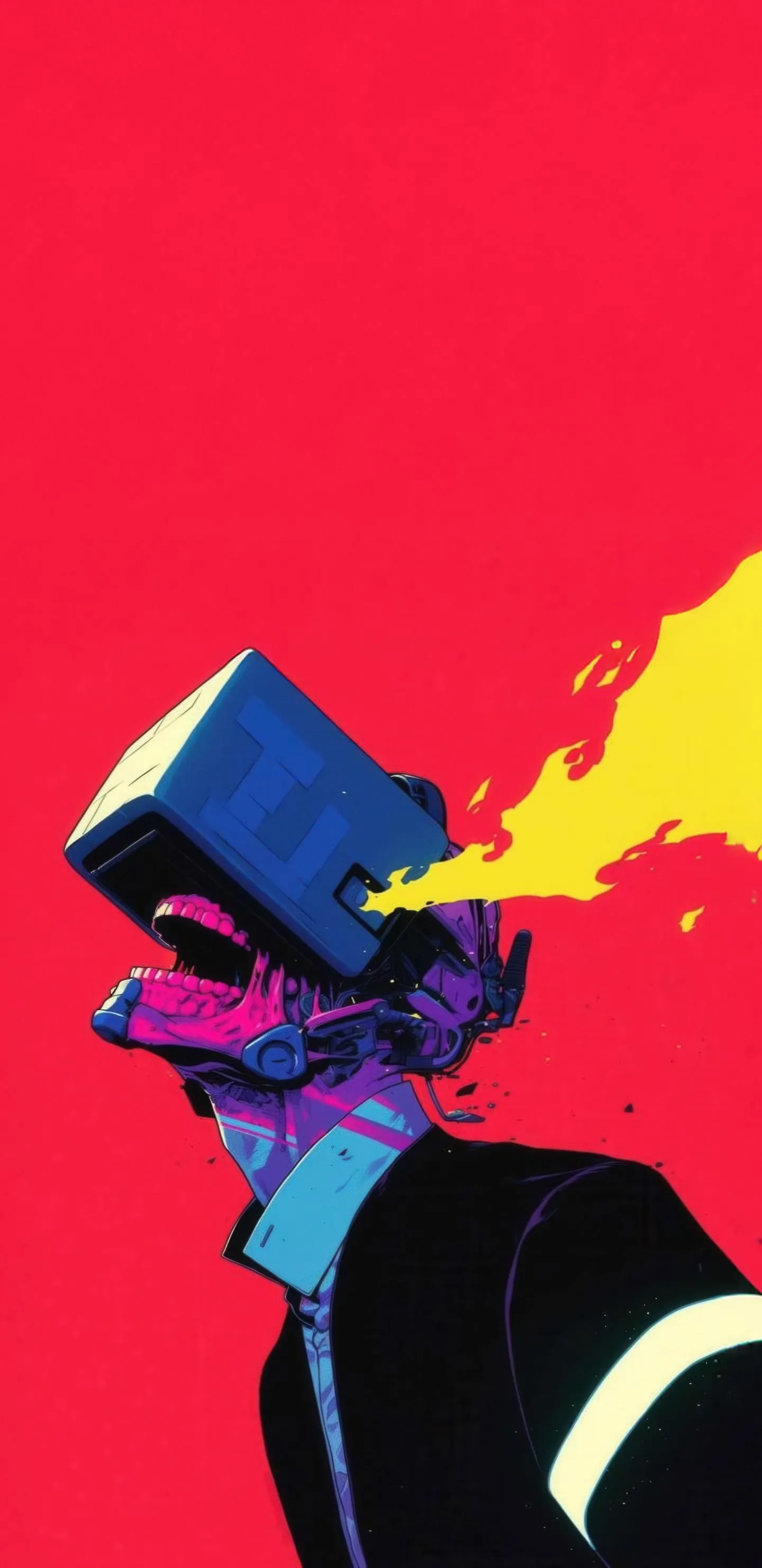 Comic Style Character with Red and Blue Lighting Wallpaper