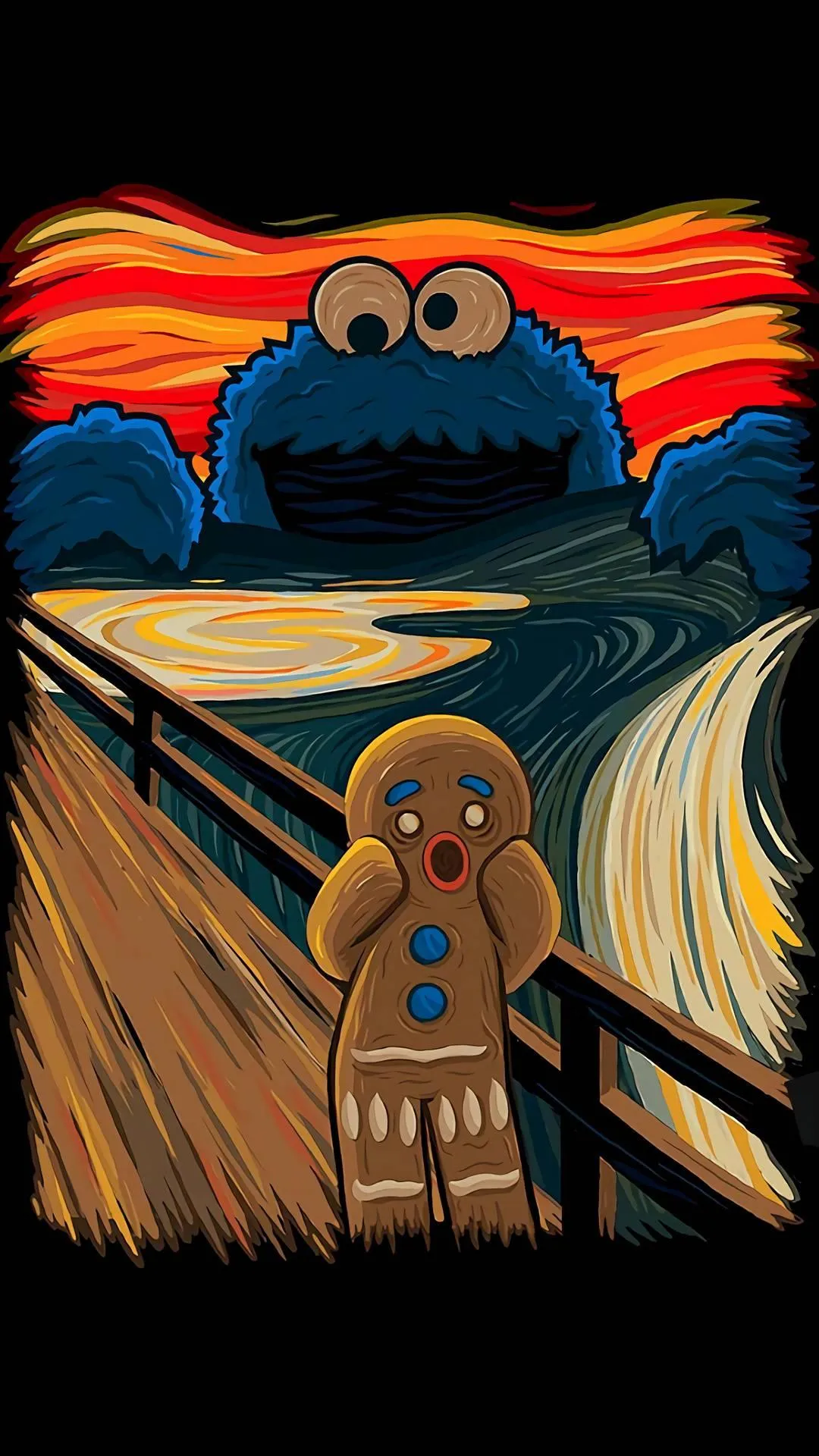 Cookie Monster Parody Painting in Scream Style Wallpaper