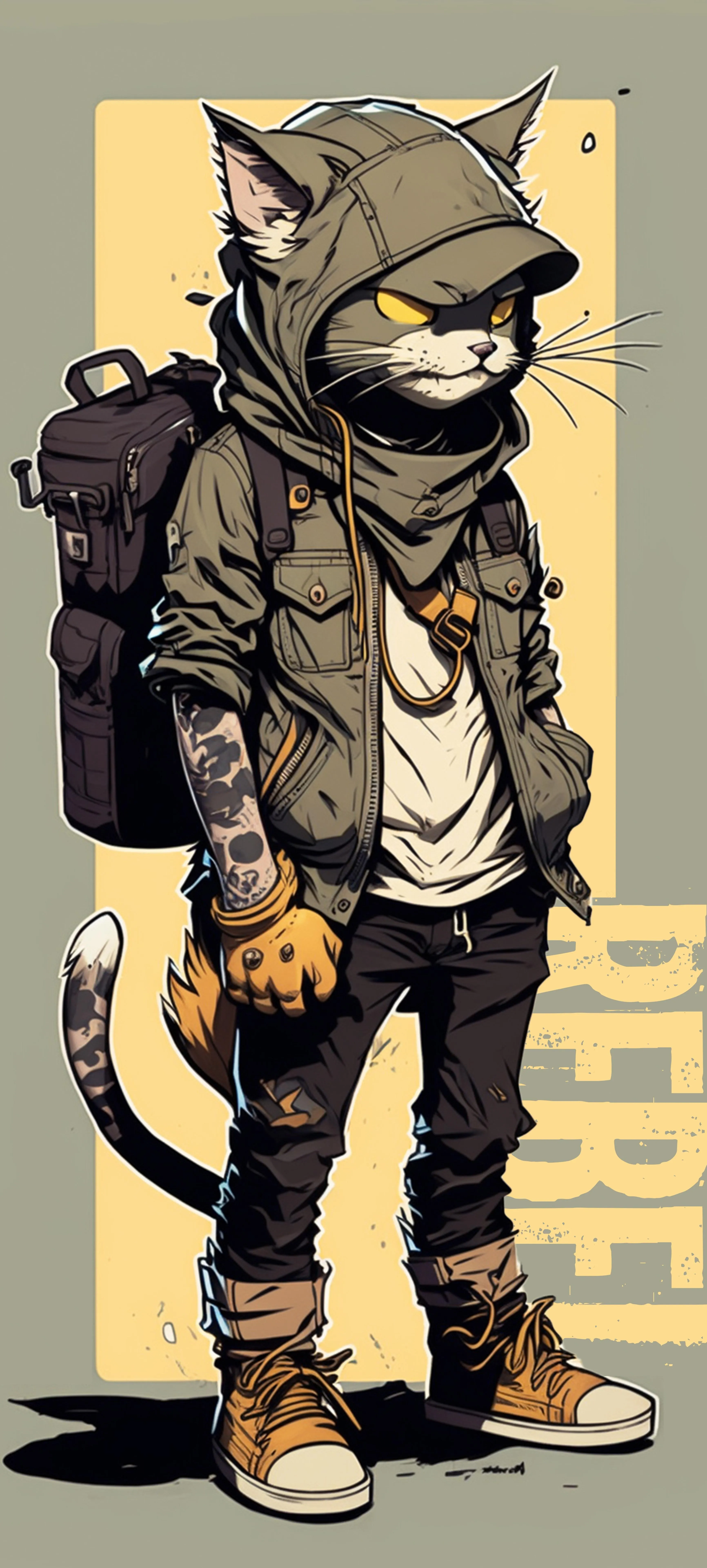 Cool Cartoon Cat Character Wearing Hoodie and Cap Image