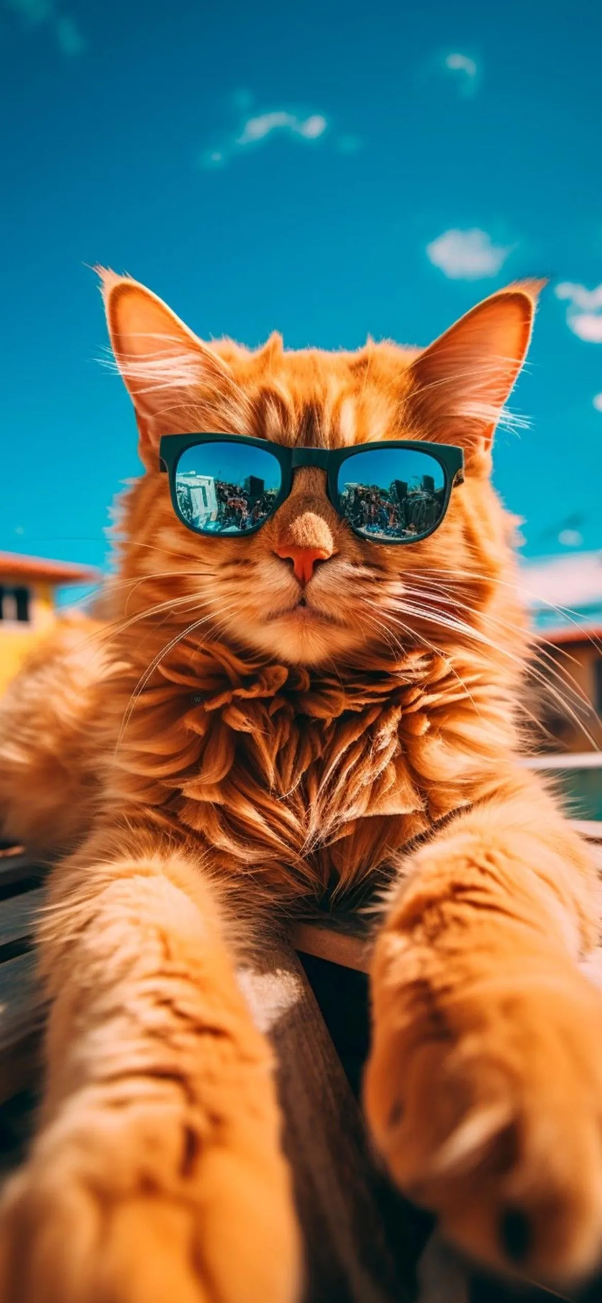 Cool Orange Cat Wearing Sunglasses Relaxing Outside