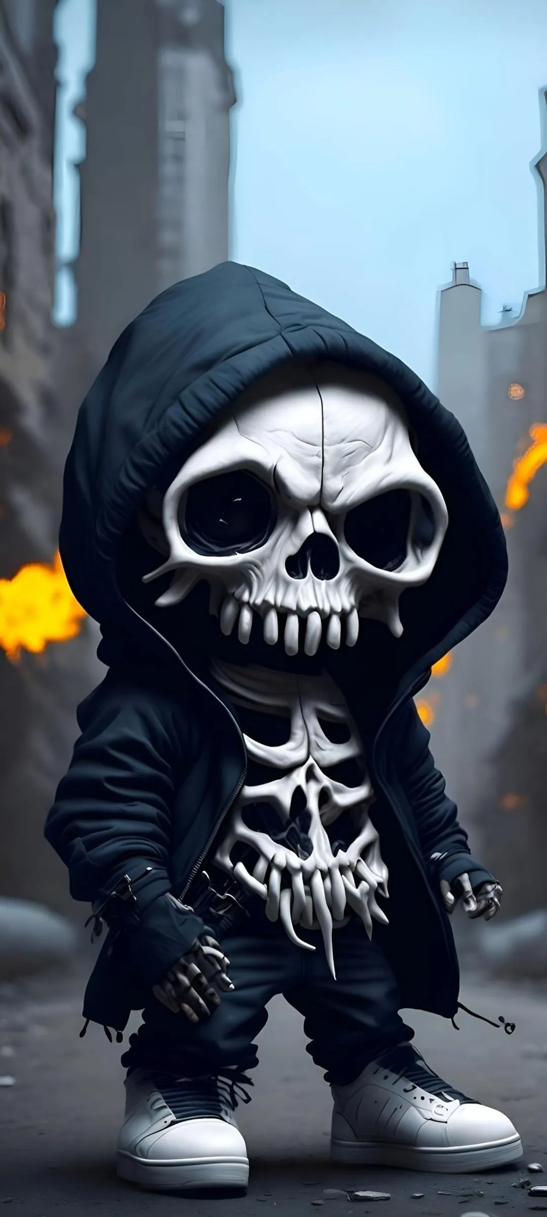 Cool Skeleton Character in Hoodie Streetwear Art Wallpaper