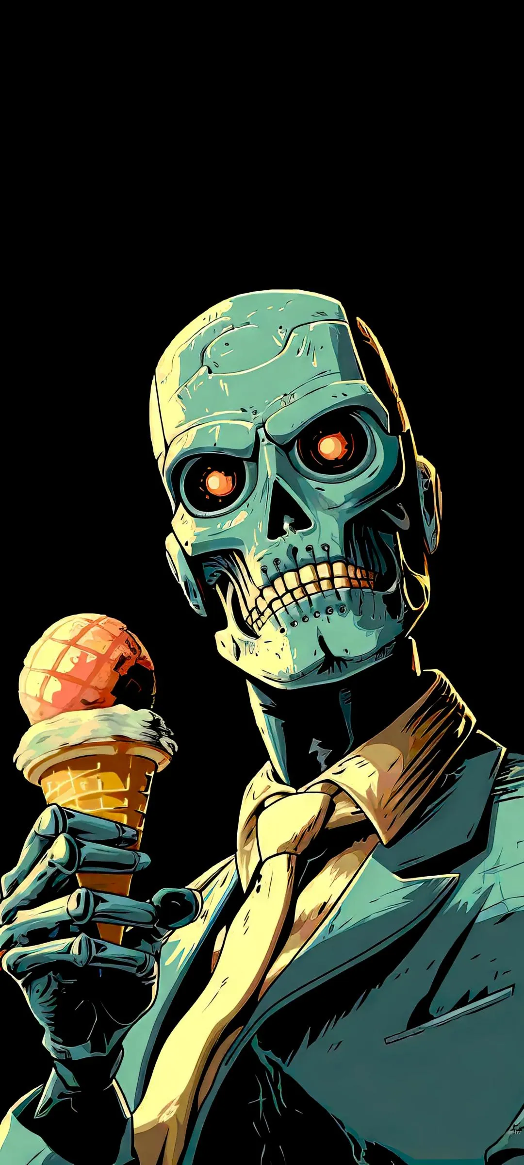 Cool Skull Character Eating Ice Cream with Glowing Eyes