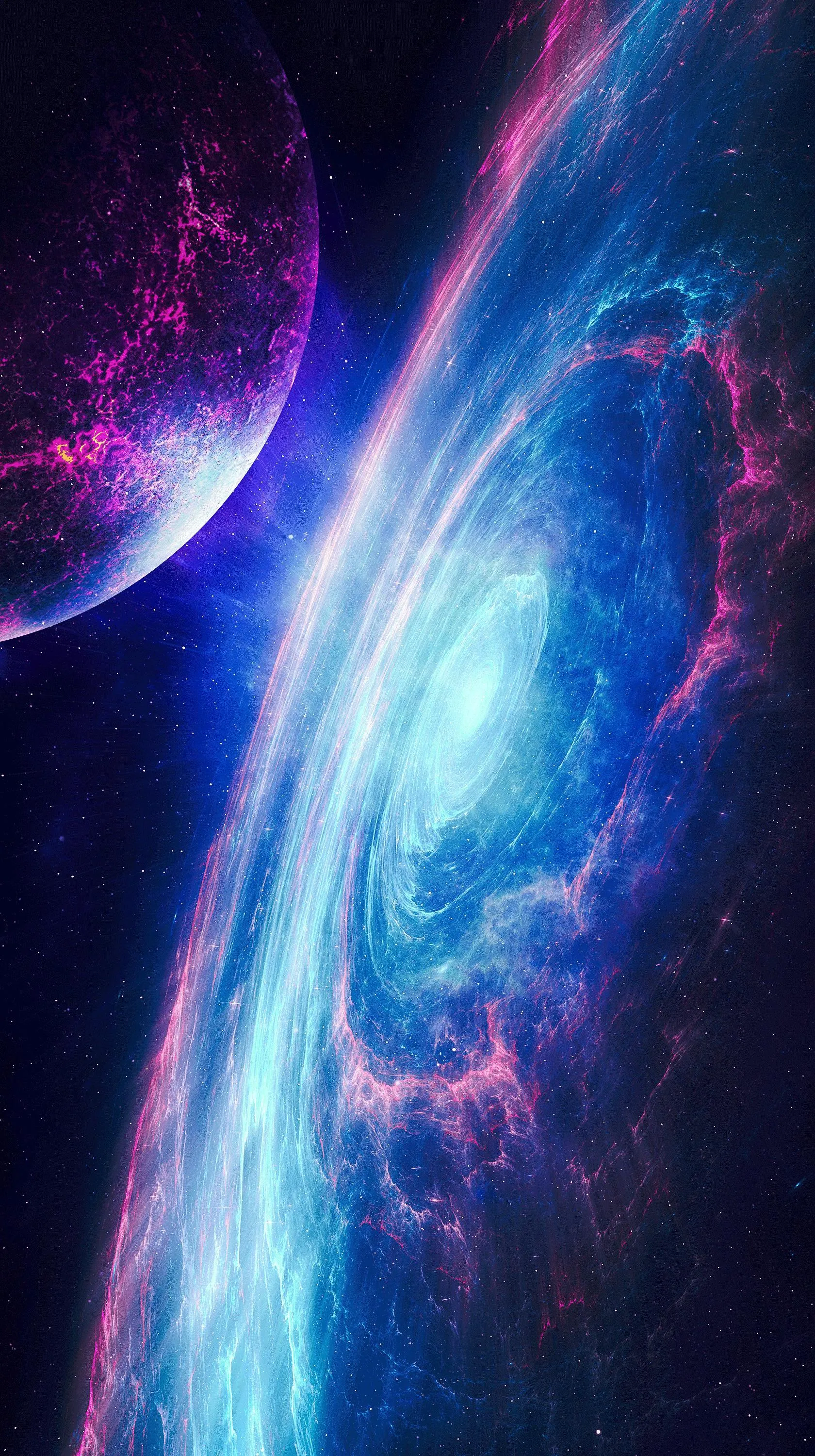 Cosmic Galaxy Trail Showing Purple Blue and Pink Light