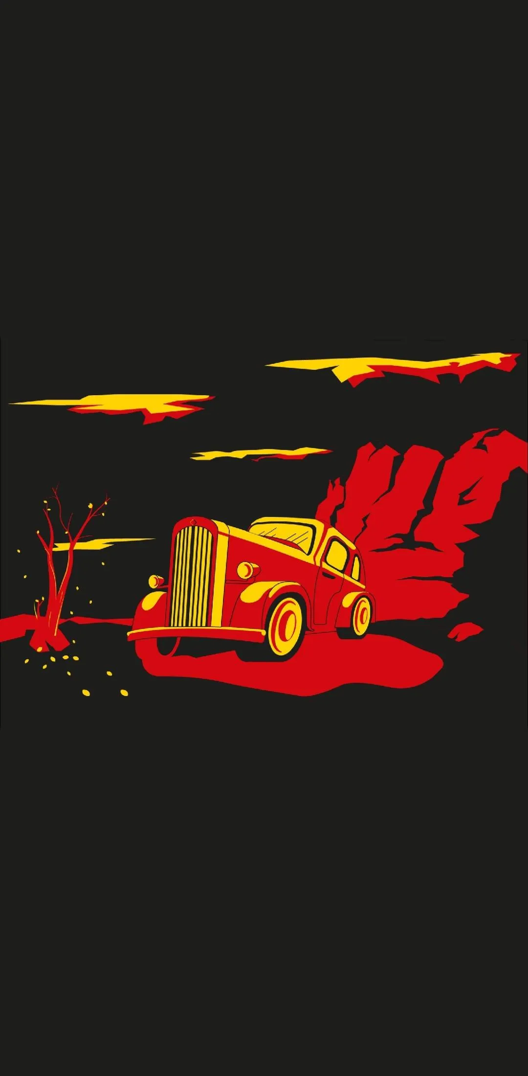 Cozy Cartoon Sunset Scene with Relaxing Landscape Wallpaper