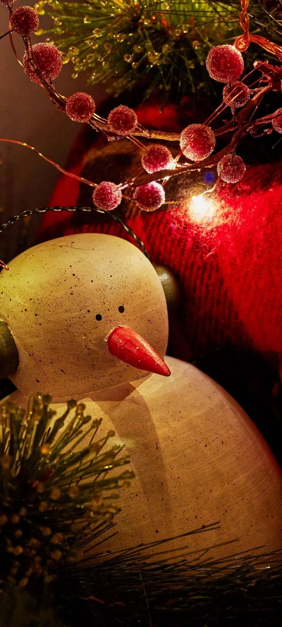 Cozy Holiday Snowman with Warm Lights and Festive Decor