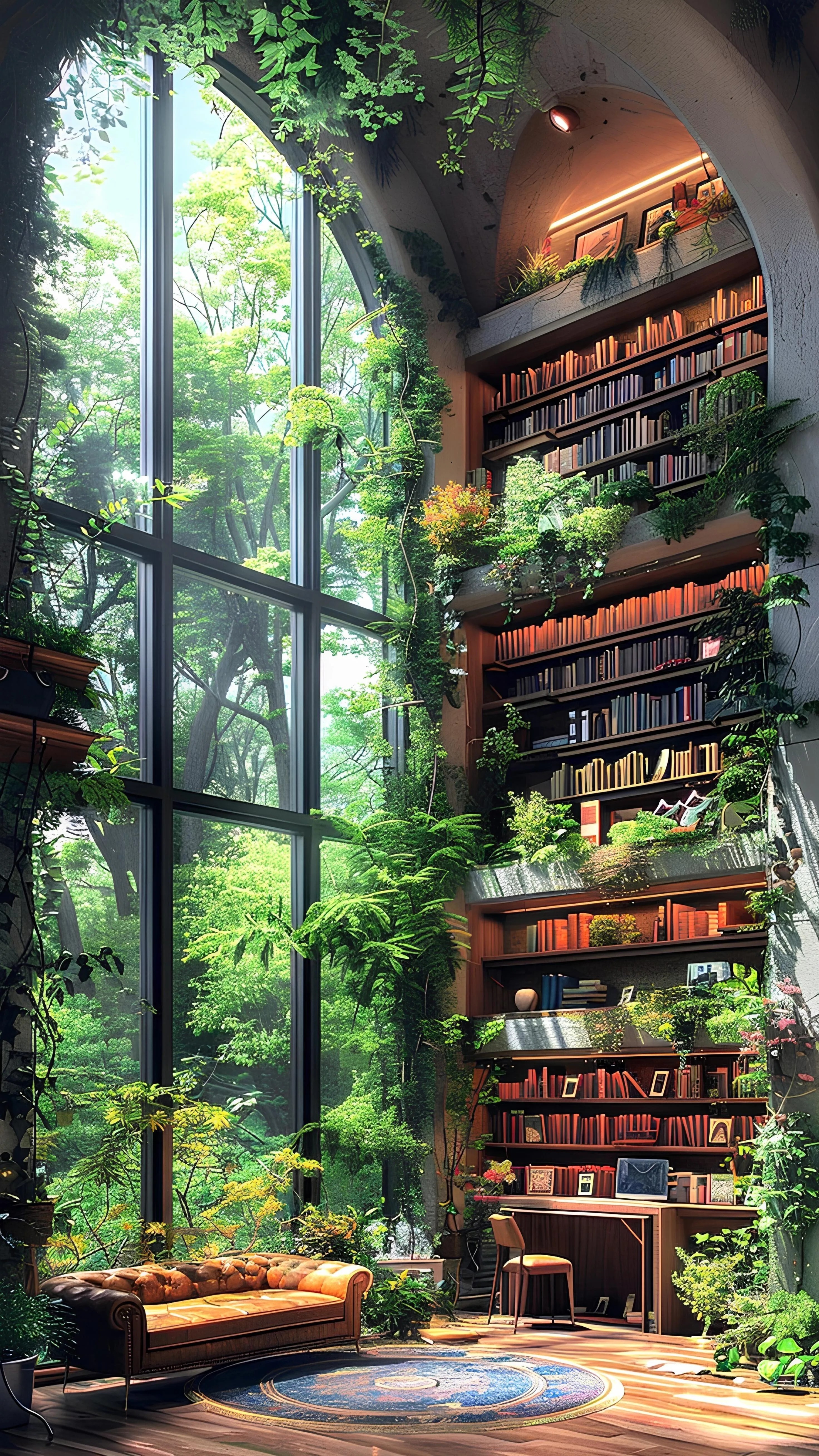Cozy Indoor Garden with Shelves Full of Plants Wallpaper