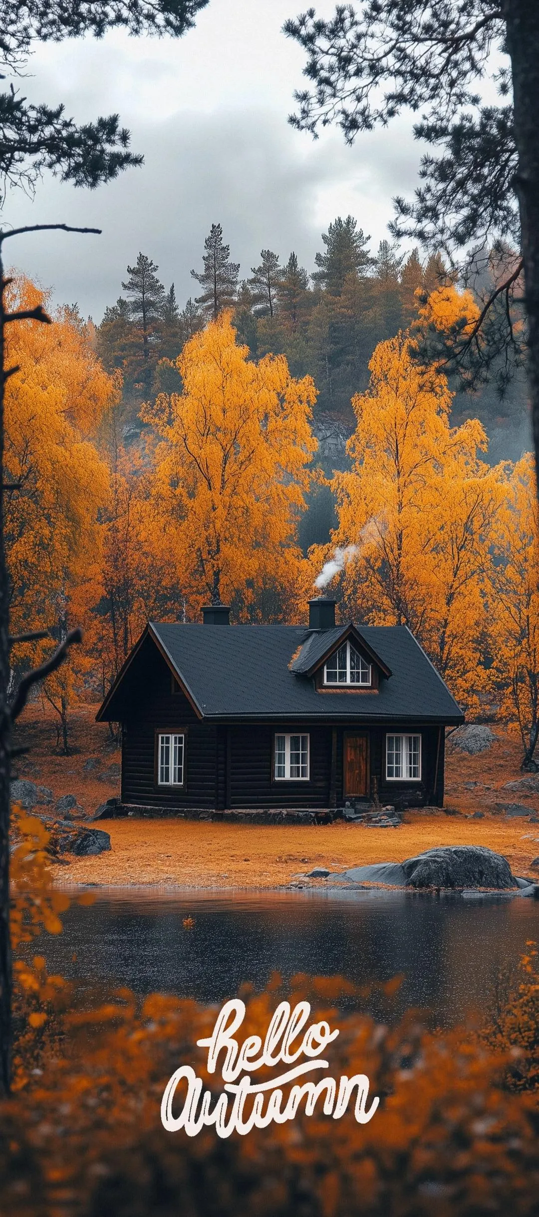Cozy Wooden Cabin Surrounded by Colorful Autumn Trees