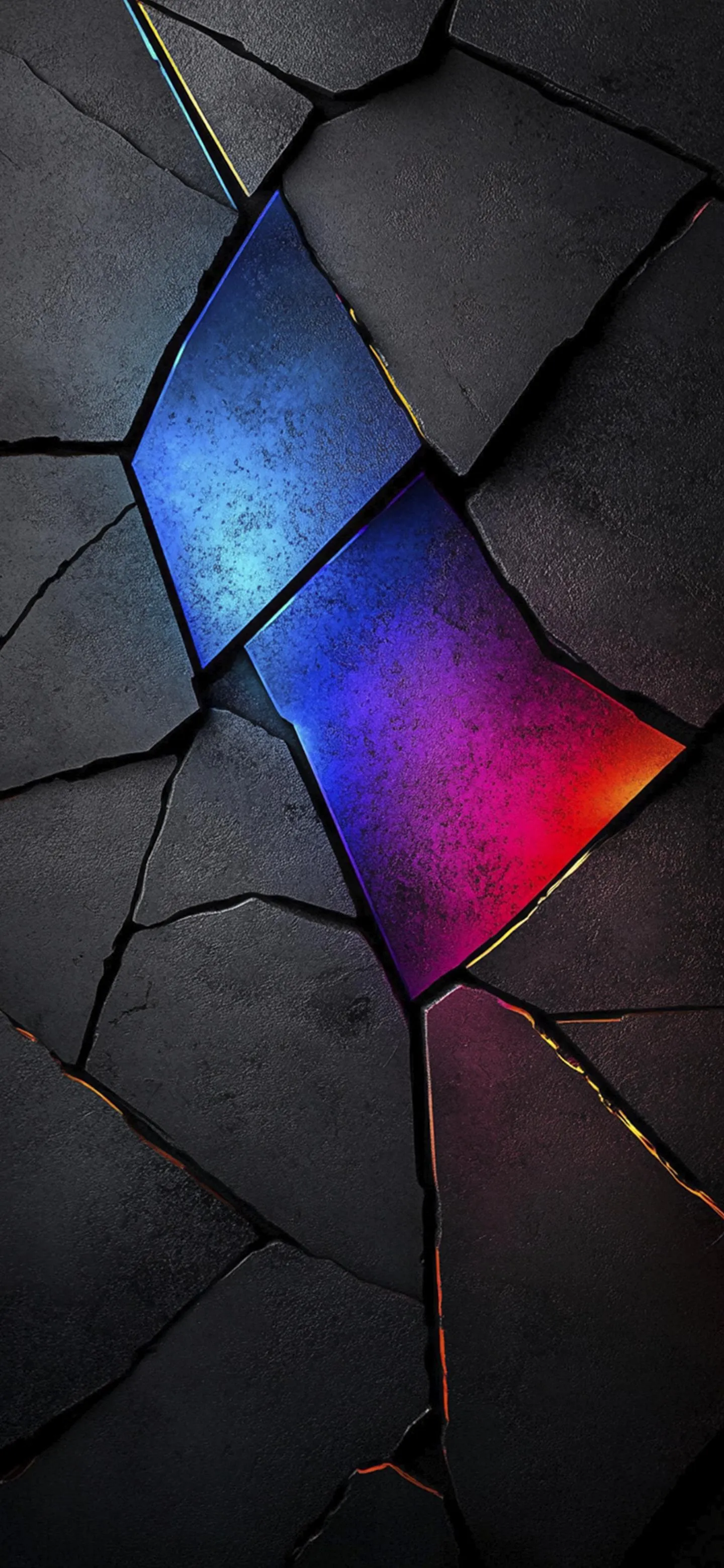 Cracked Stone Wall with Red and Blue Light Behind Wallpaper