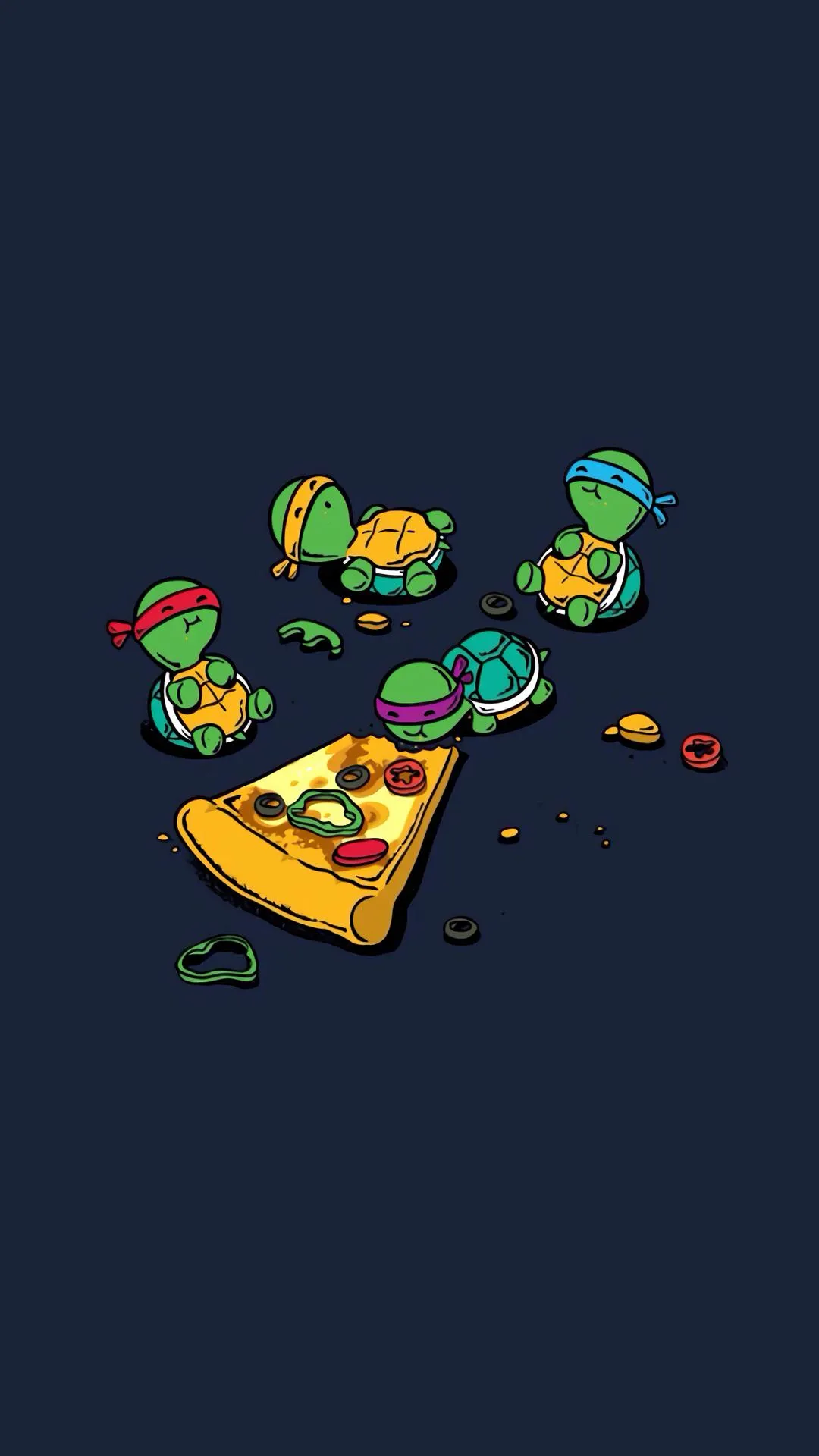 Creative Pizza Slice Art with Eating Turtles Wallpaper