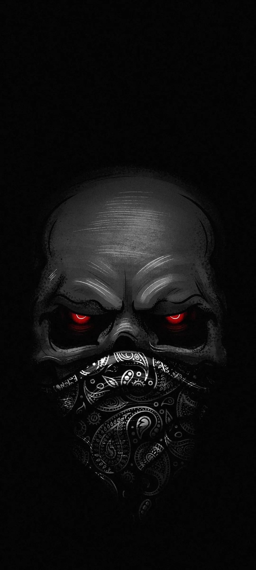 Creepy Red Eyed Skull Mask in Dark Horror Theme Wallpaper