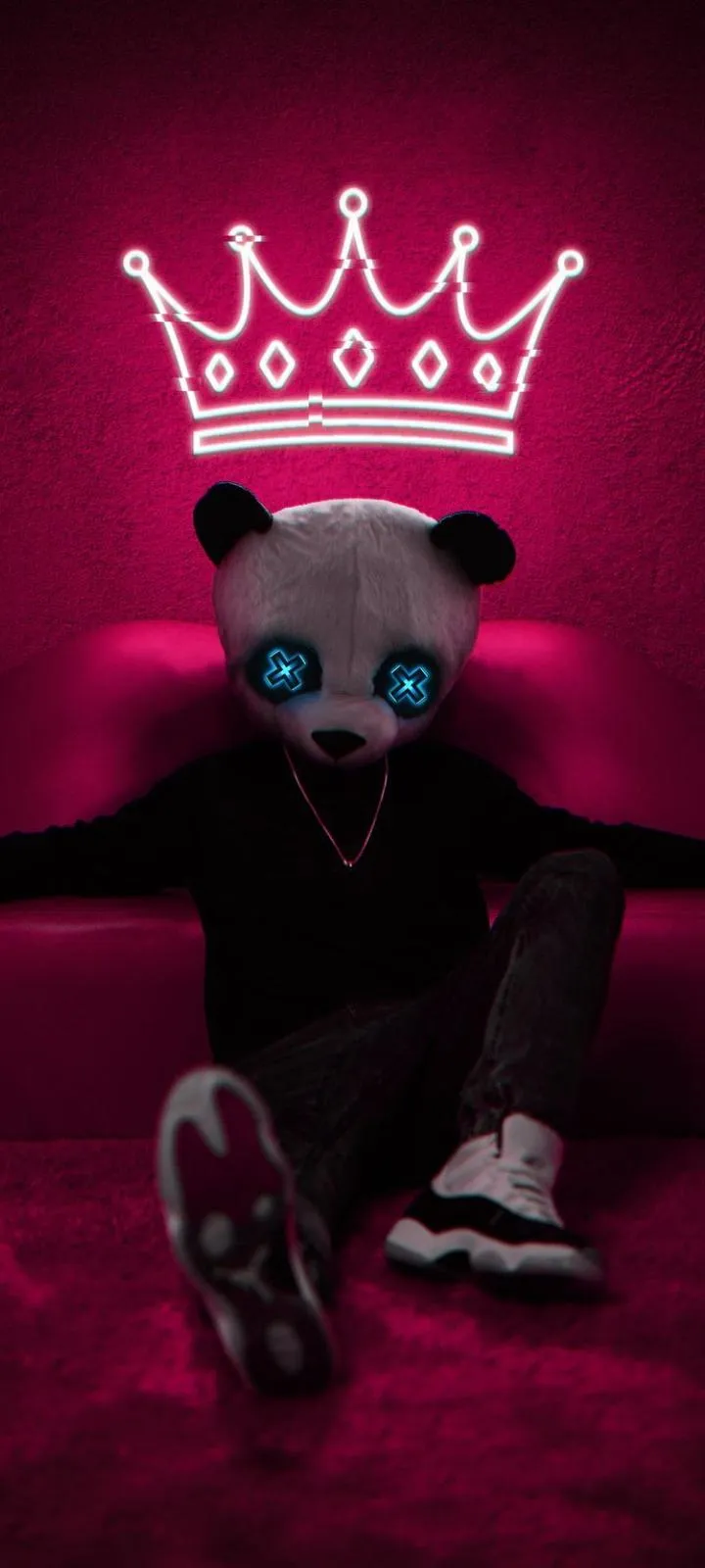 Crowned Panda Portrait in Royal Pink Background Wallpaper