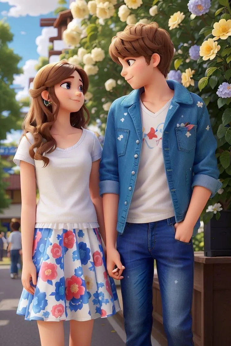 Cute Anime Couple in Romantic Summer Outfit Wallpaper