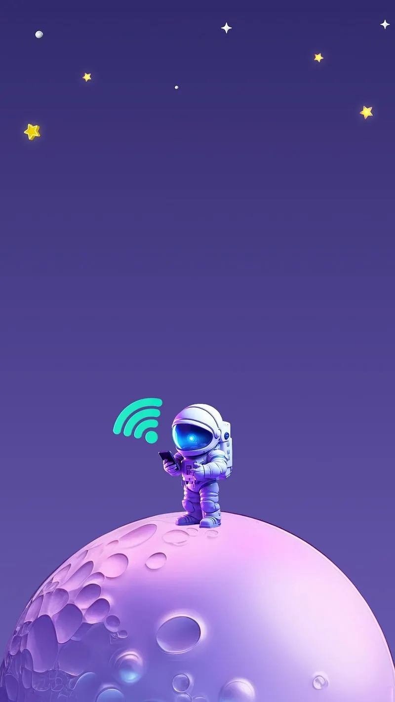 Cute Astronaut in Space Suit Standing on Small Pink Moon