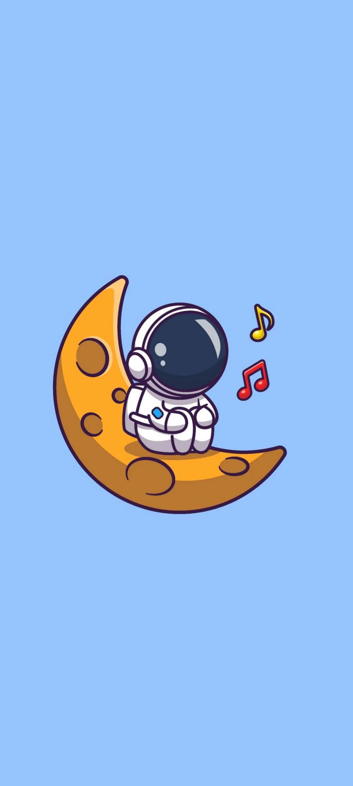 Cute Astronaut Sitting on Moon with Blue Sky Scene Wallpaper