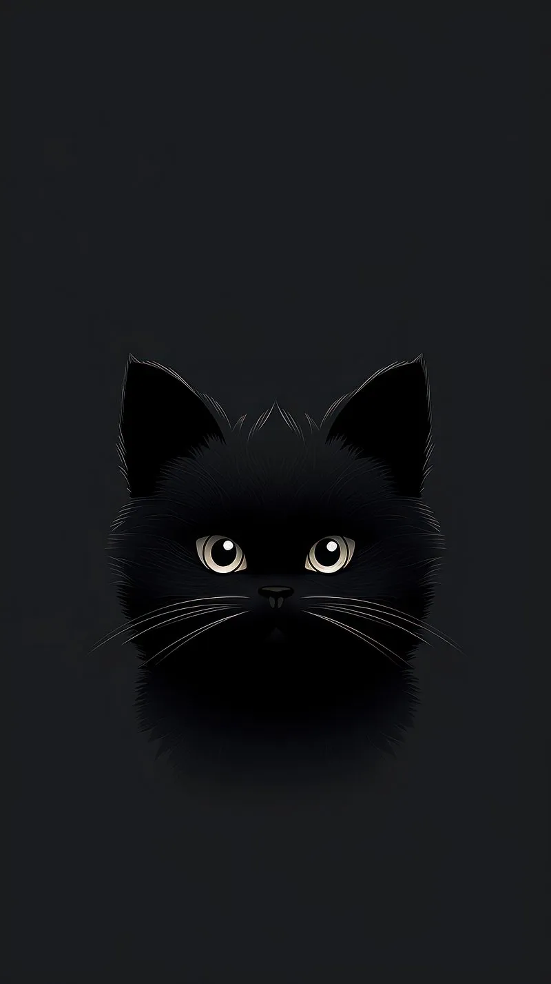 Cute Black Cat Eyes Glowing Softly in a Minimal Scene