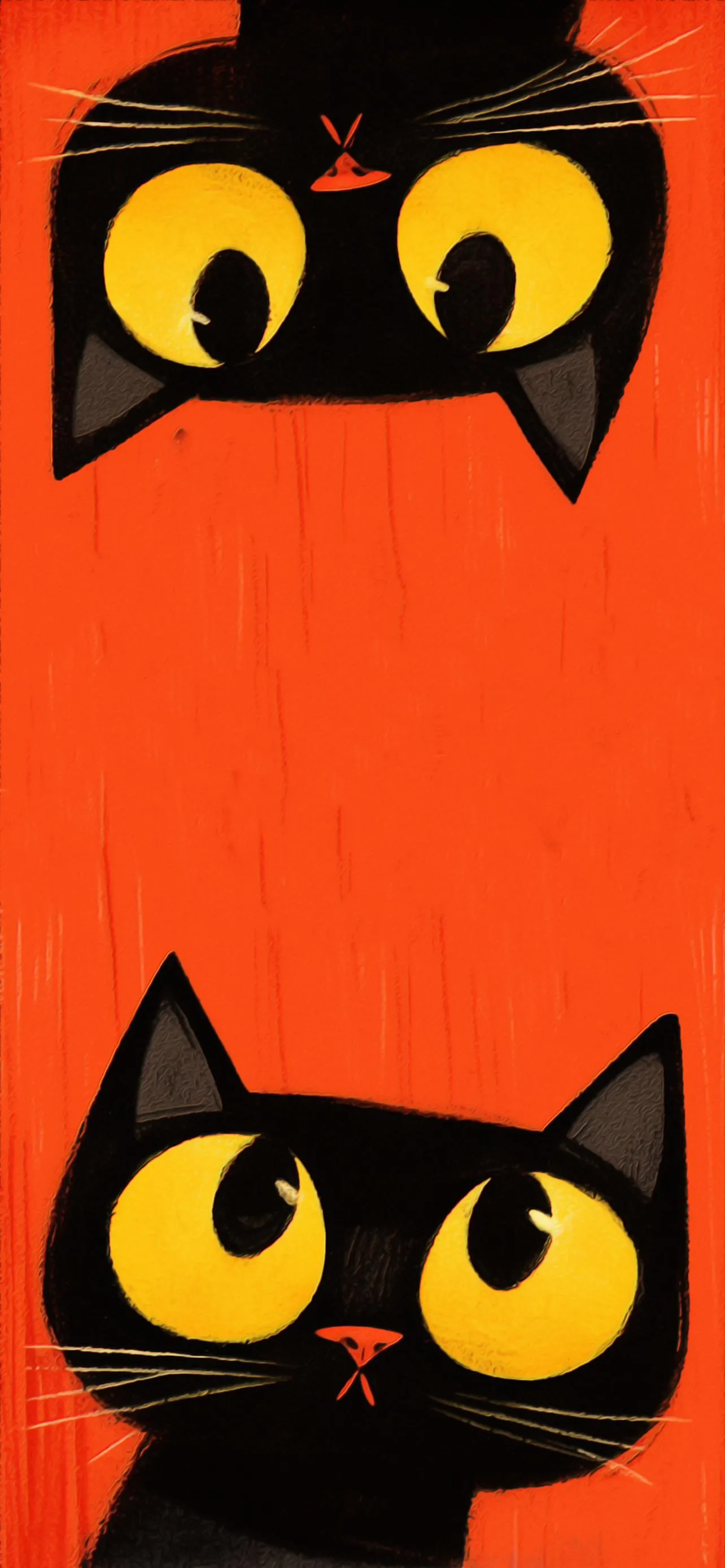 Cute Black Cats with Yellow Eyes on Orange Background