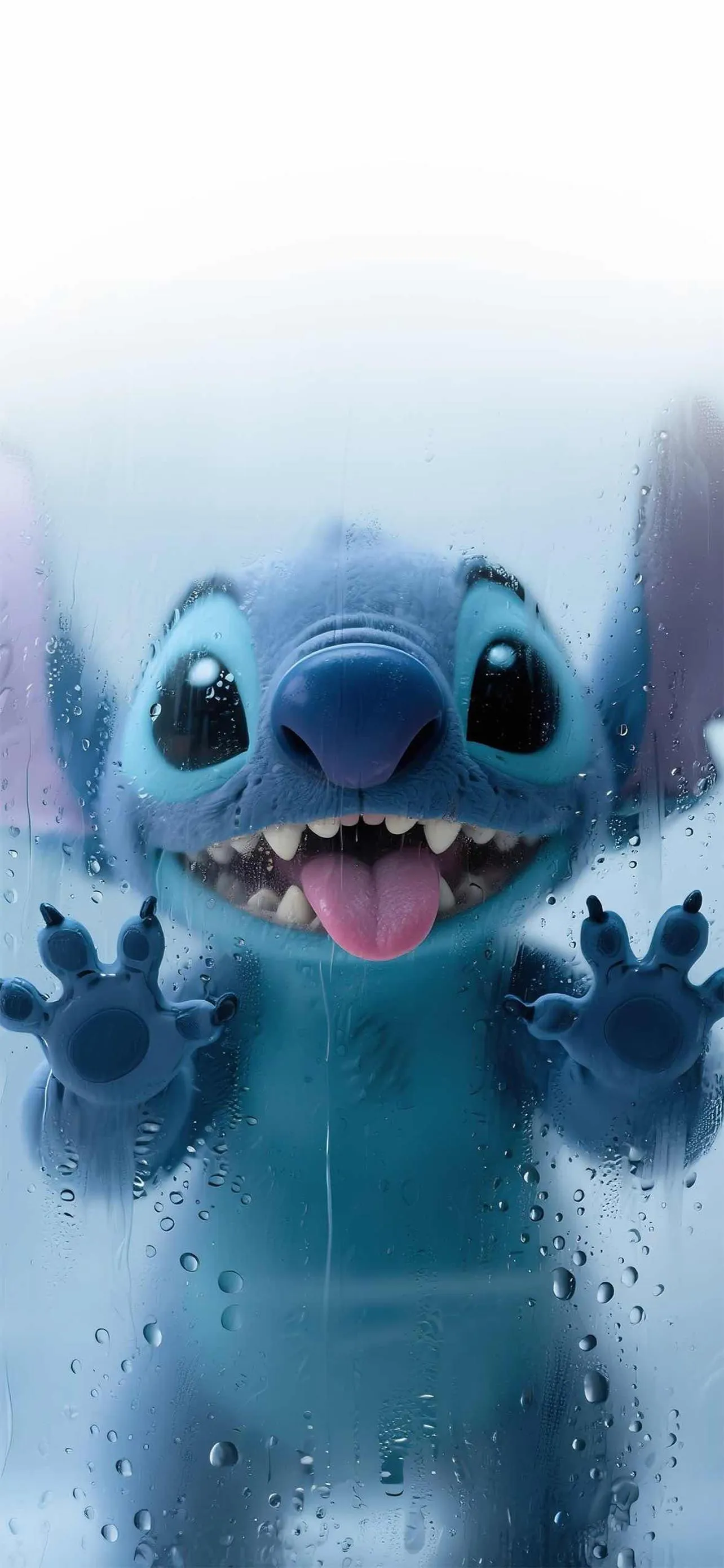 Cute Blue Cartoon Stich Character Waving on White Background