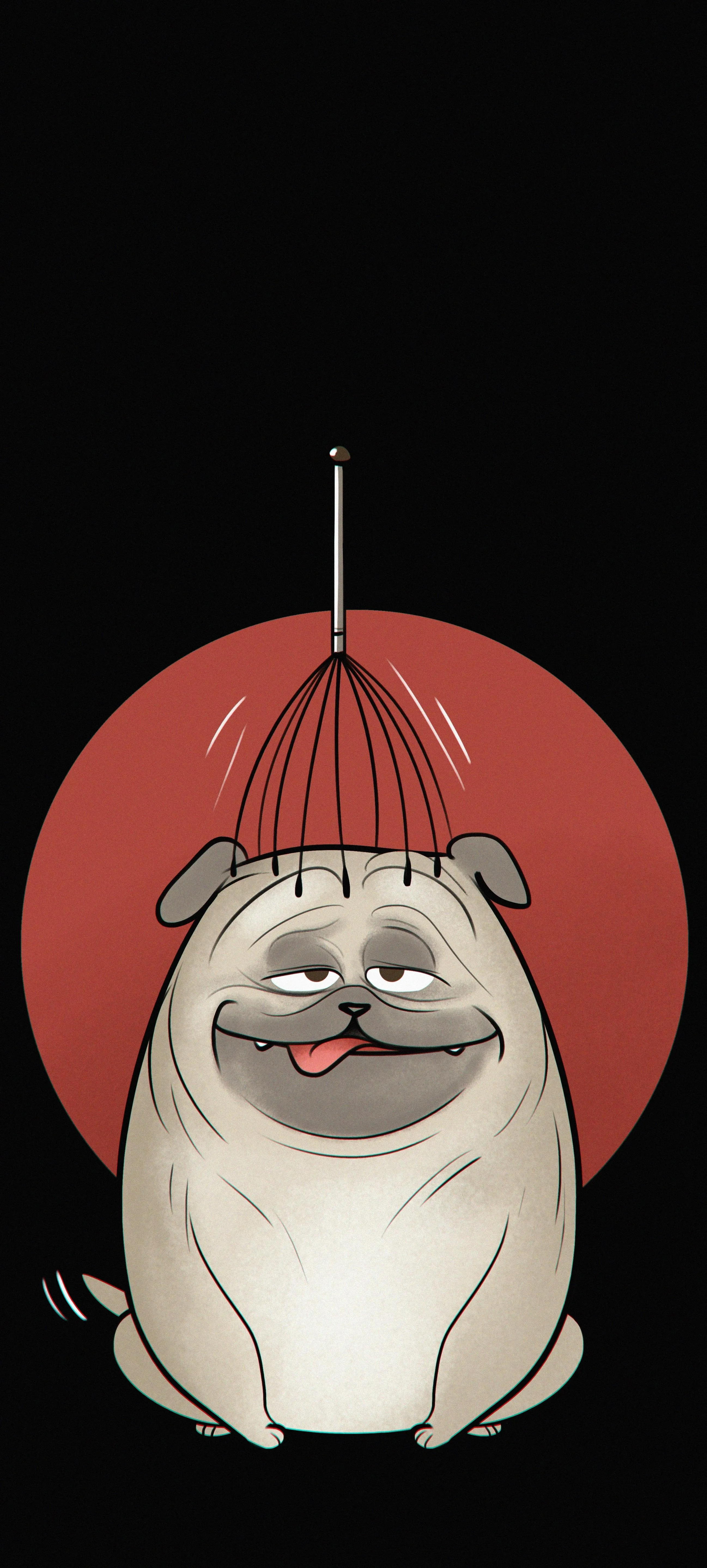 Cute Cartoon Dog Standing Against a Red Backdrop Image