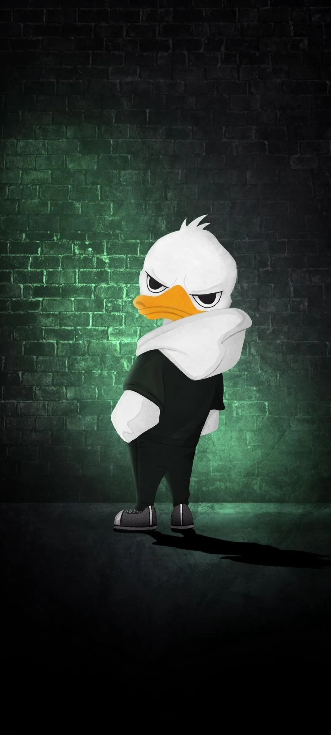 Cute Cartoon Duck Standing Proud in Green Background