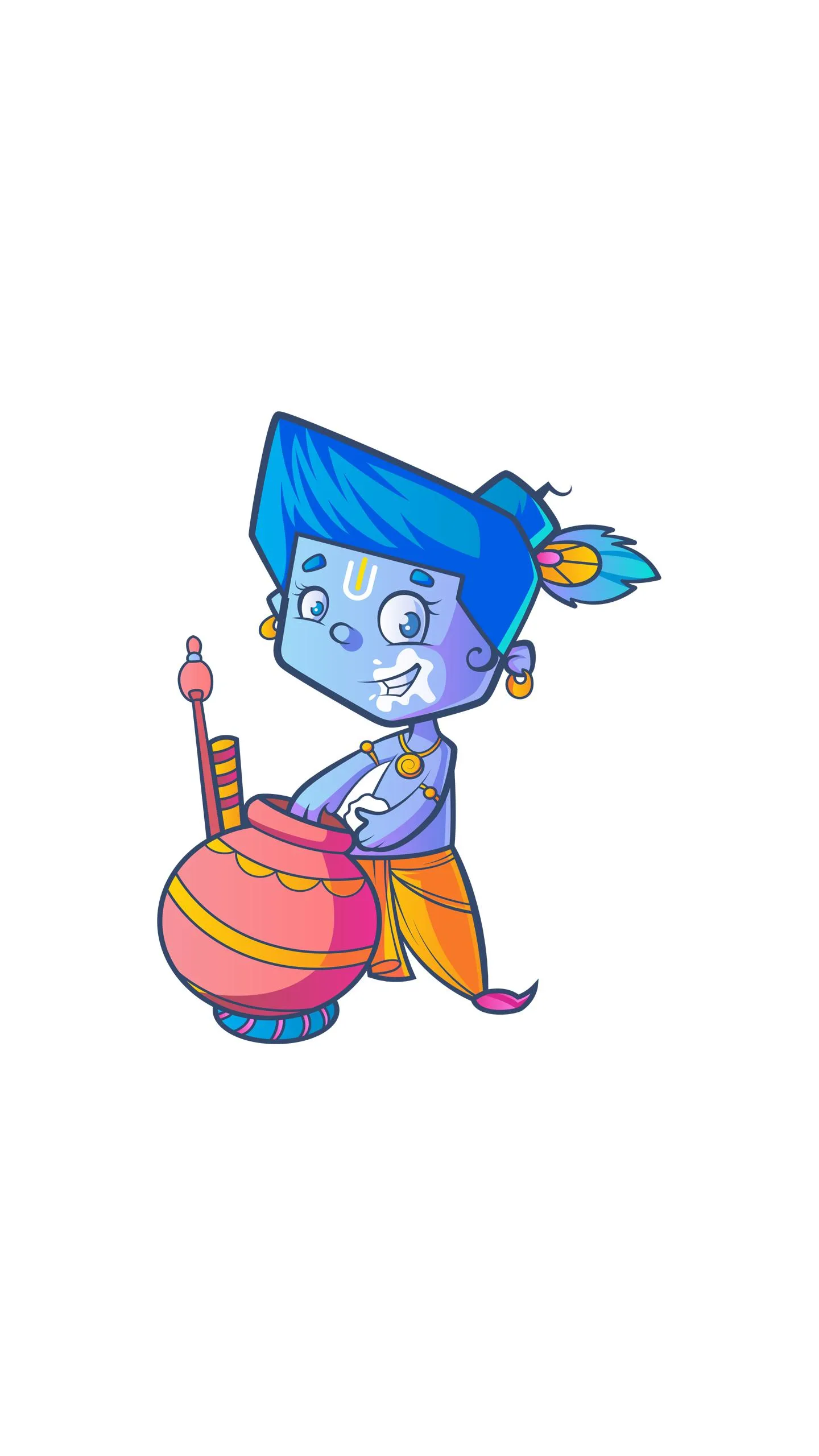 Cute Cartoon Krishna Eating Butter Vector Illustration
