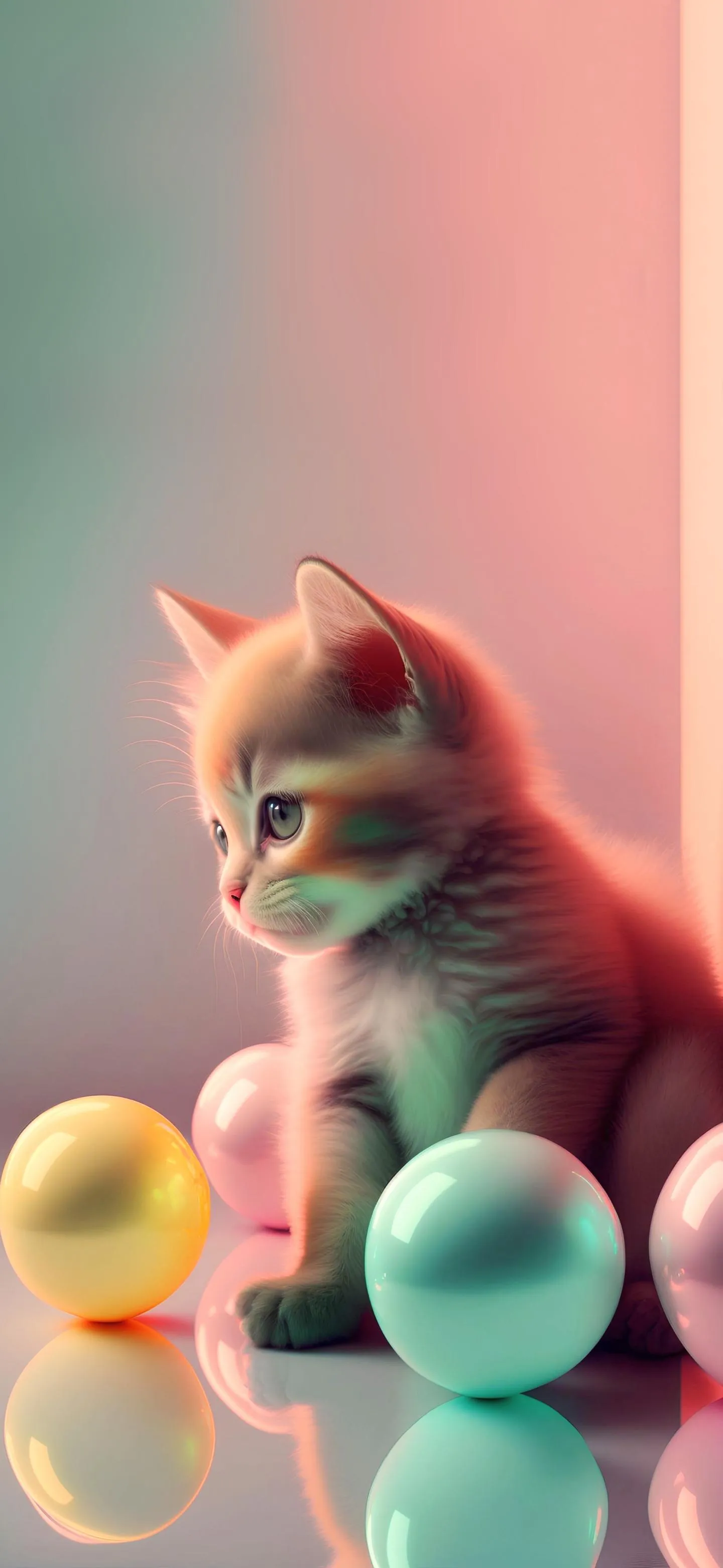 Cute Cat with Colorful Background Mobile Wallpaper